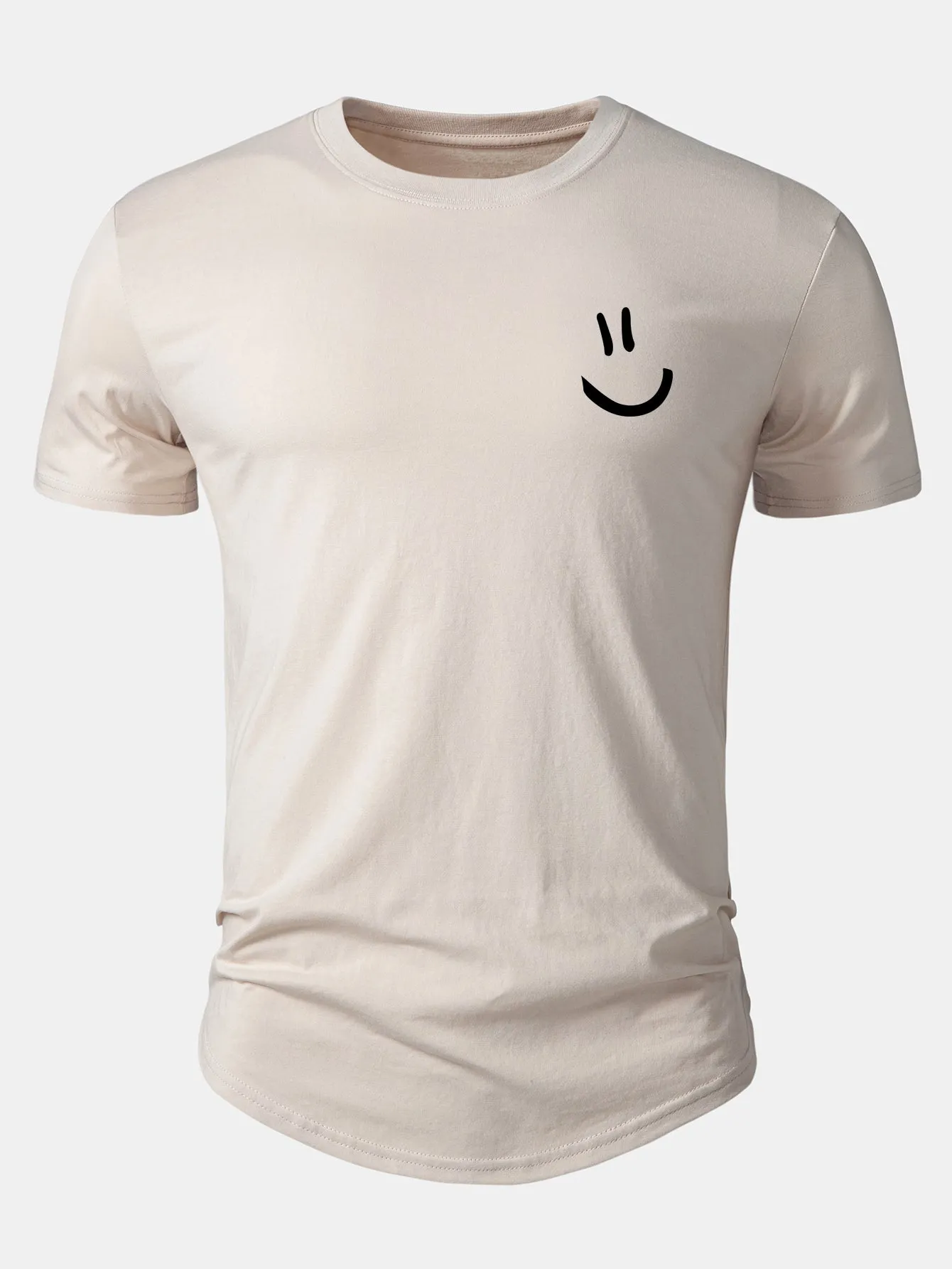 Smiley Print Cotton Arc Hem T-Shirt sold by Hoooyi product image thumbnail 4