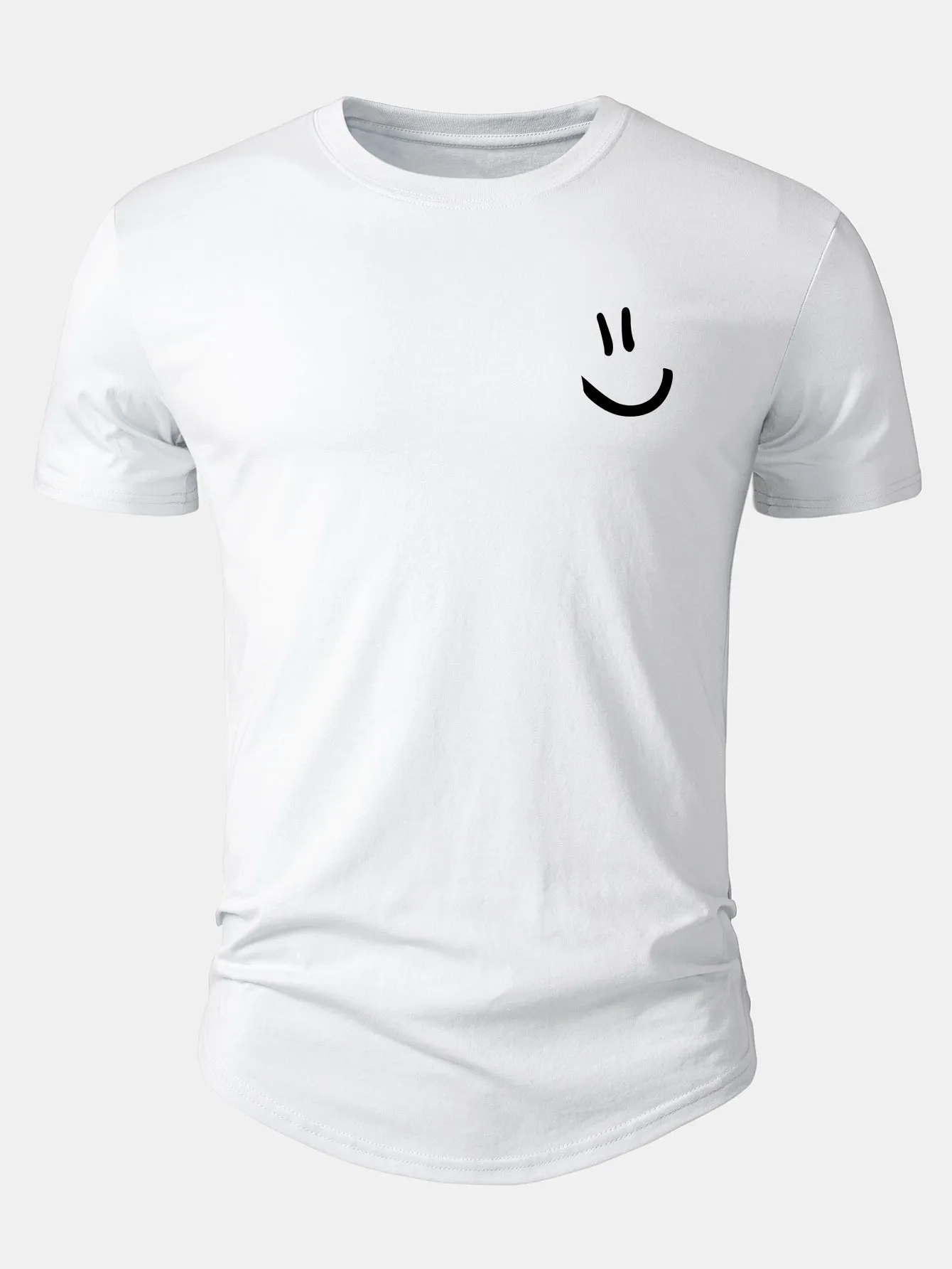 Smiley Print Cotton Arc Hem T-Shirt sold by Hoooyi product image thumbnail 2