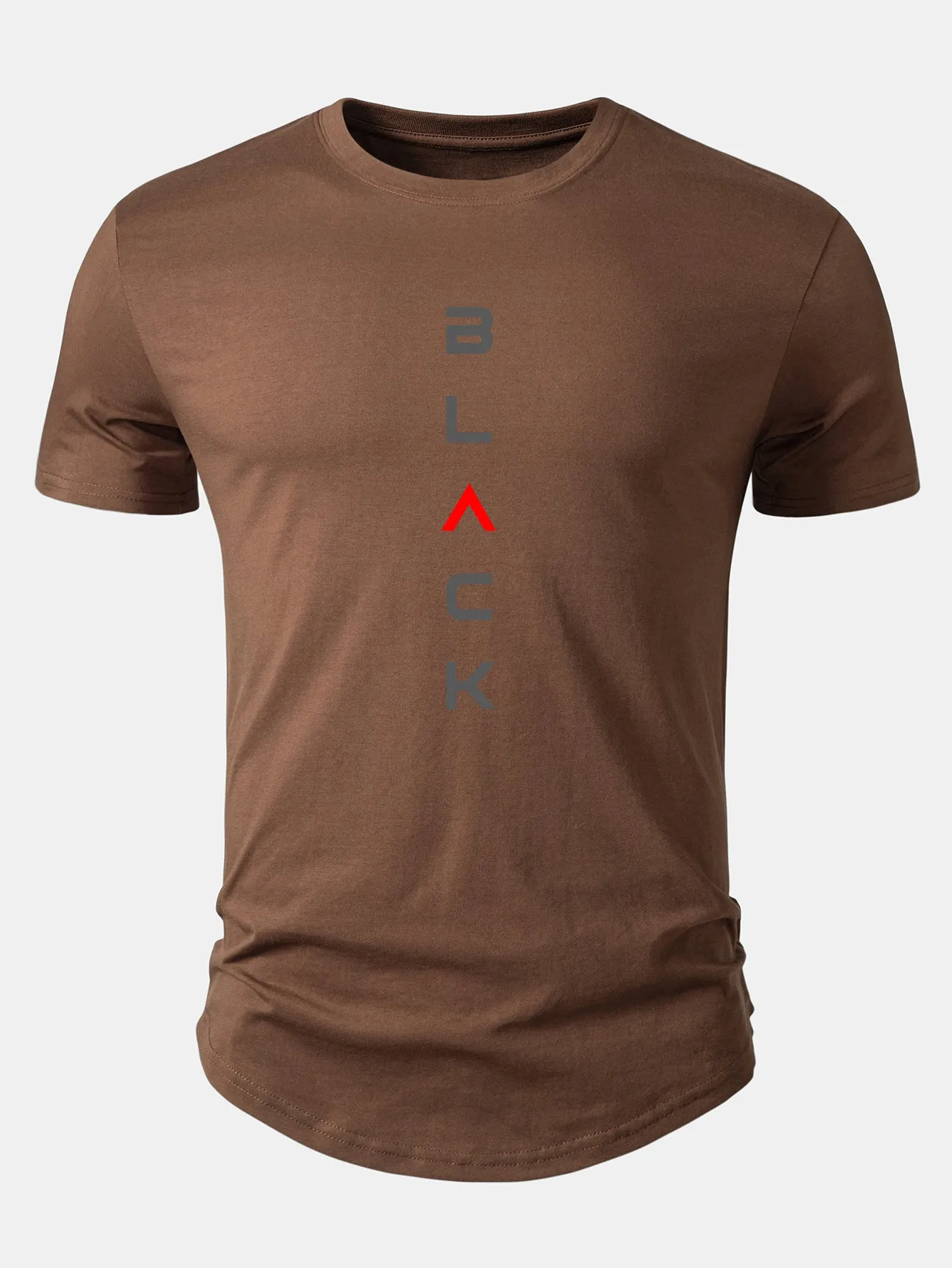 Black Print Cotton Arc Hem T-Shirt sold by Hoooyi product image thumbnail 4