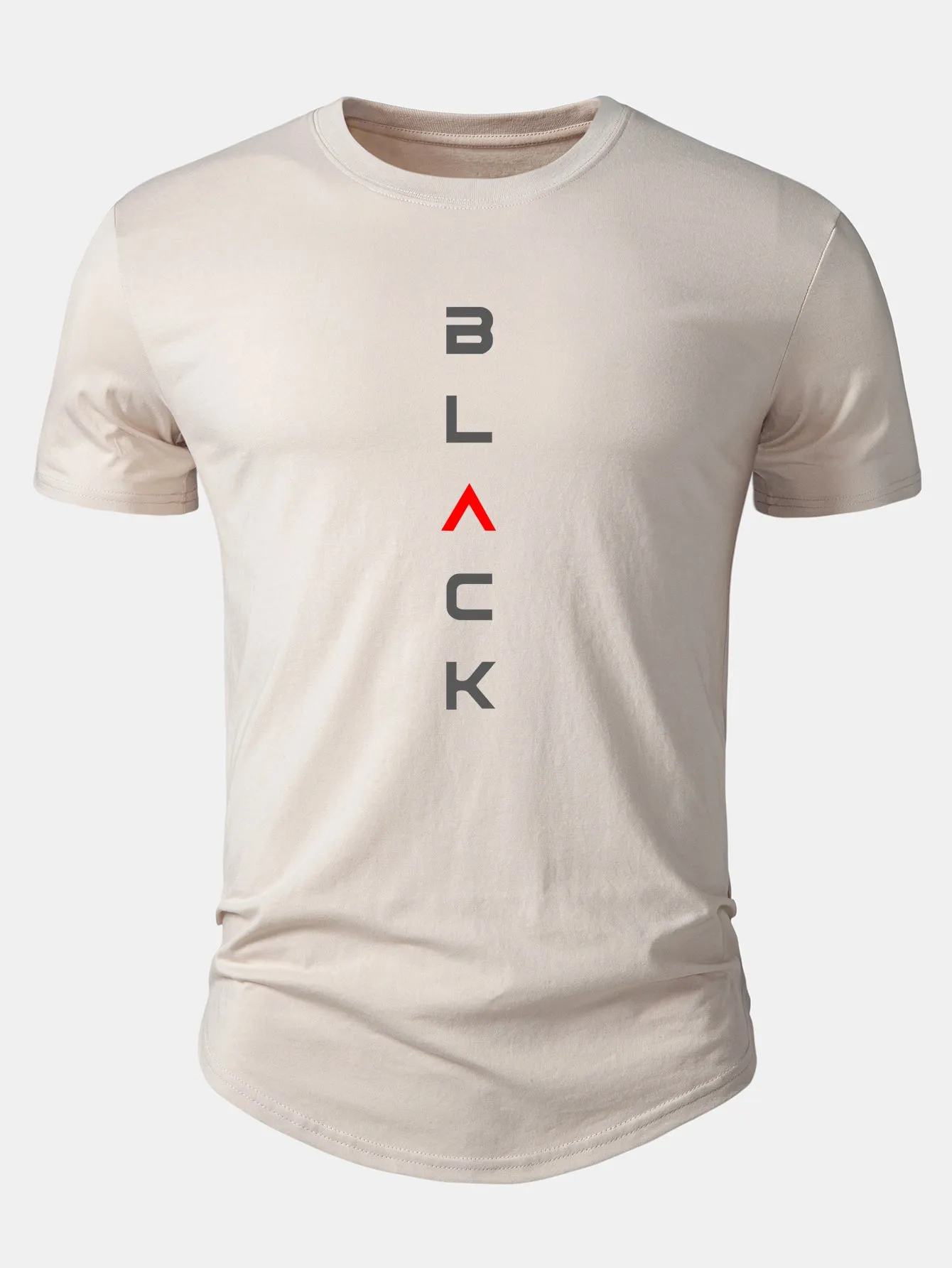 Black Print Cotton Arc Hem T-Shirt sold by Hoooyi product image thumbnail 3