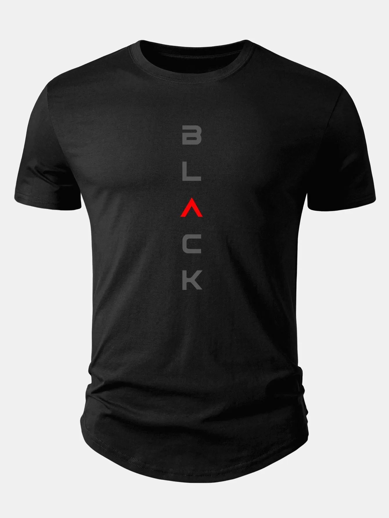 Black Print Cotton Arc Hem T-Shirt sold by Hoooyi