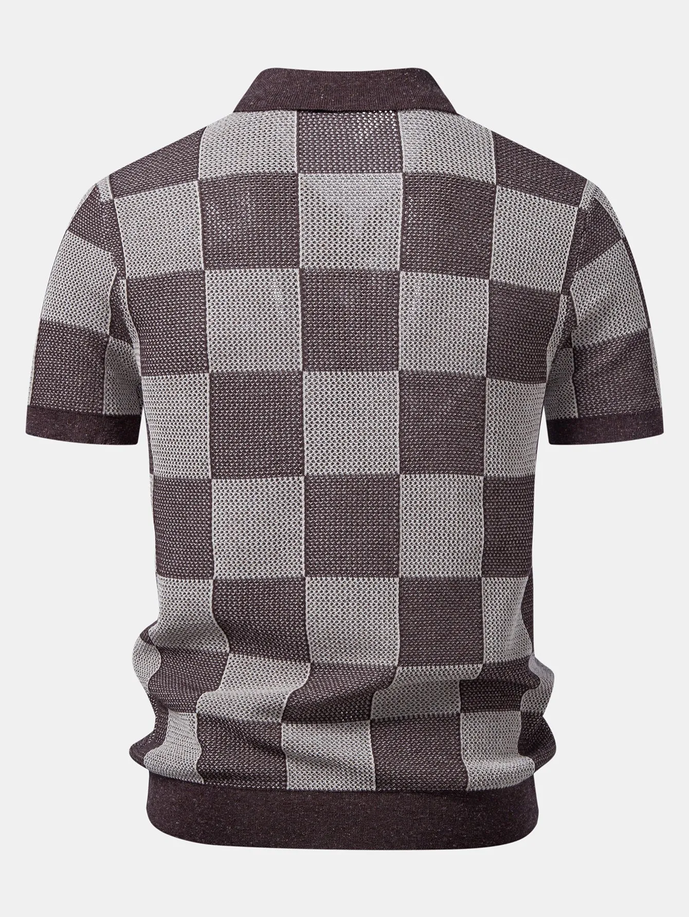 Checkerboard Crocheted Zipper Knit Polo sold by Hoooyi product image thumbnail 4