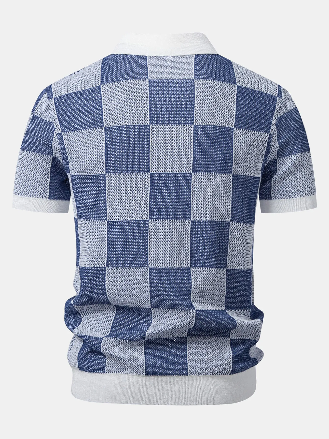 Checkerboard Crocheted Zipper Knit Polo sold by Hoooyi product image thumbnail 2