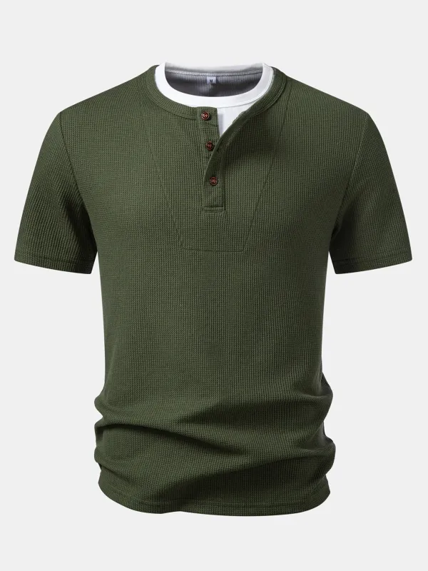 2 In 1 Waffle Henley Shirt made by Hoooyi