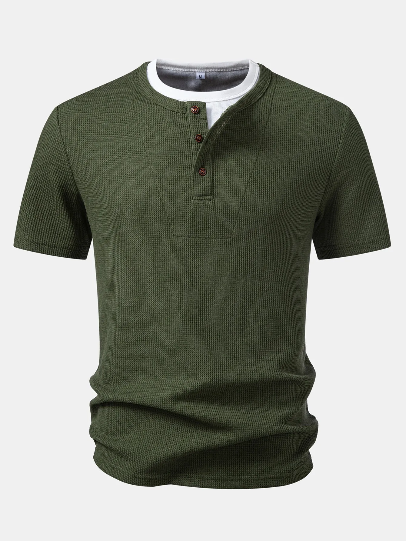 2 In 1 Waffle Henley Shirt sold by Hoooyi