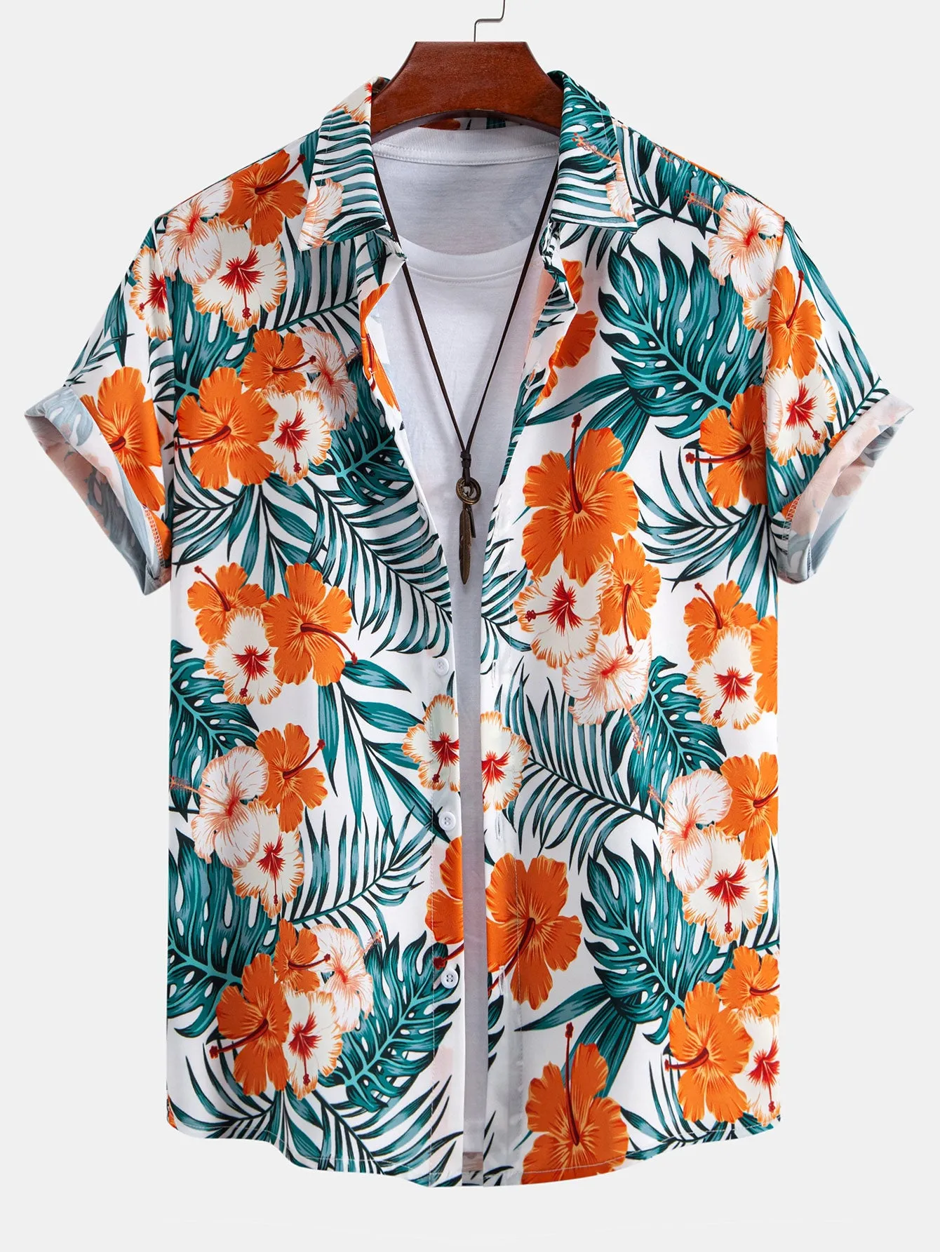 Tropical Flowers Print Button Up Shirt & Drawstring Swim Shorts sold by Hoooyi product image thumbnail 3