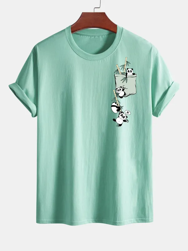 Regular Fit Pocket Panda Print Cotton T-Shirt made by Hoooyi