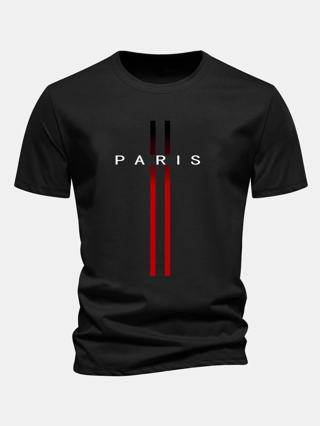 Regular Fit Stripe Paris Print Cotton T-Shirt sold by Hoooyi