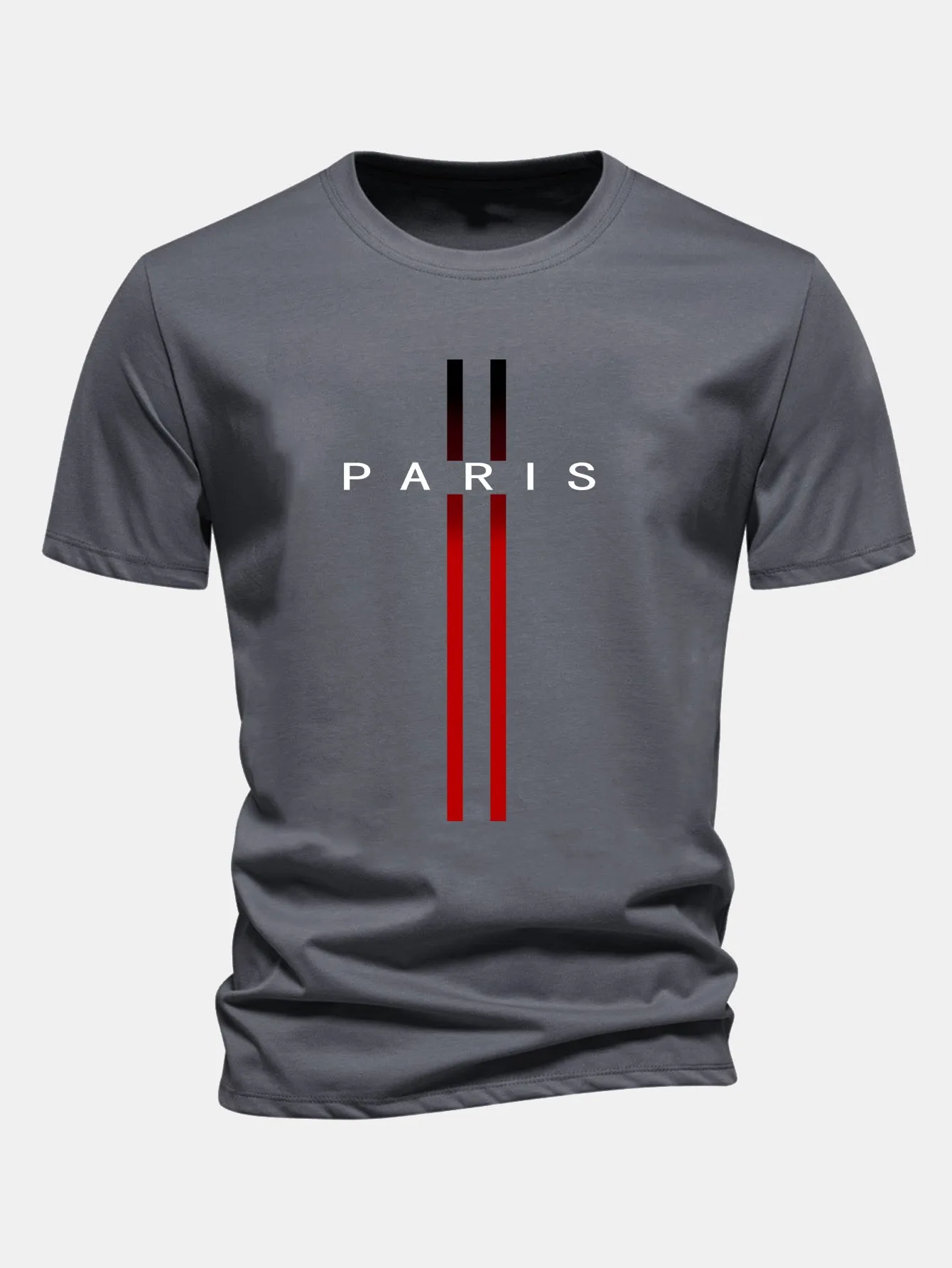 Regular Fit Stripe Paris Print Cotton T-Shirt sold by Hoooyi product image thumbnail 3