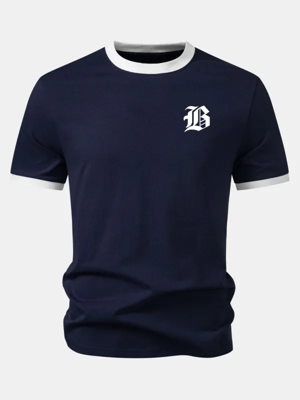 Gothic Letter Print Contrast Ringer T-Shirt made by Hoooyi