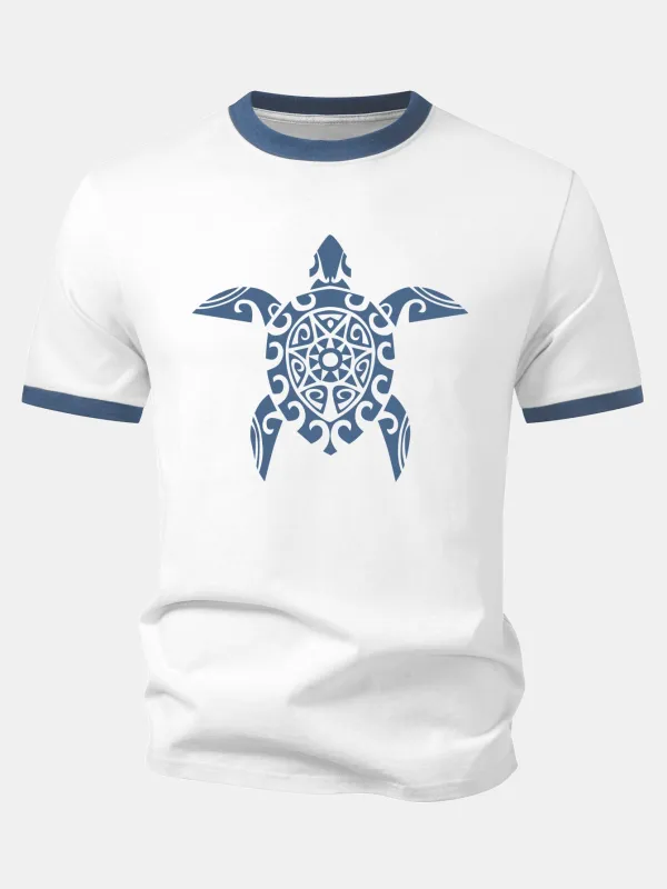 Sea Turtle Print Contrast Ringer T-Shirt made by Hoooyi