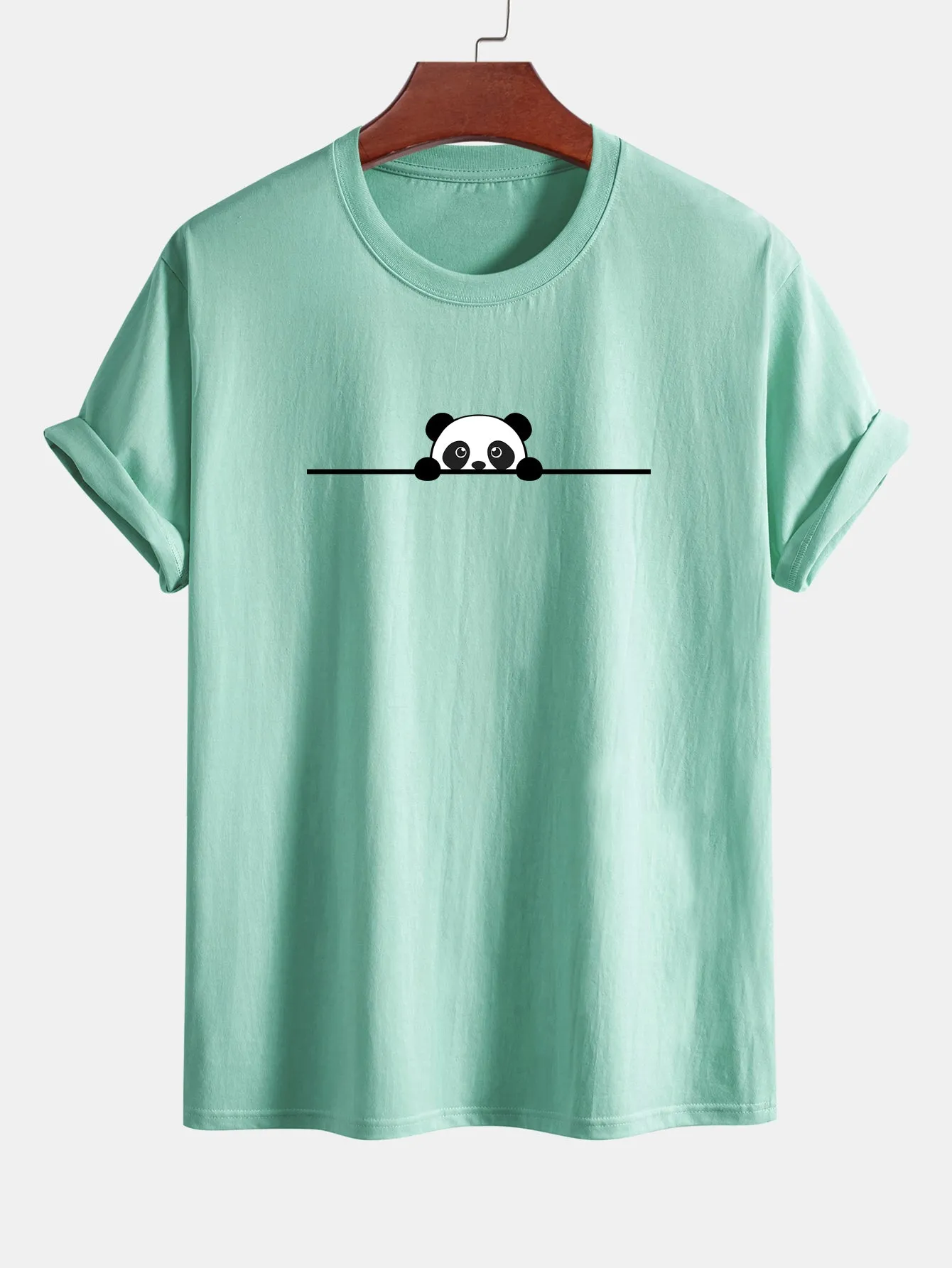 Regular Fit Peeking Panda Print Cotton T-Shirt sold by Hoooyi