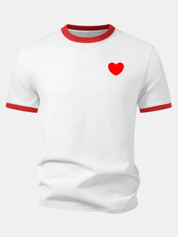 Heart Print Contrast Ringer T-Shirt made by Hoooyi