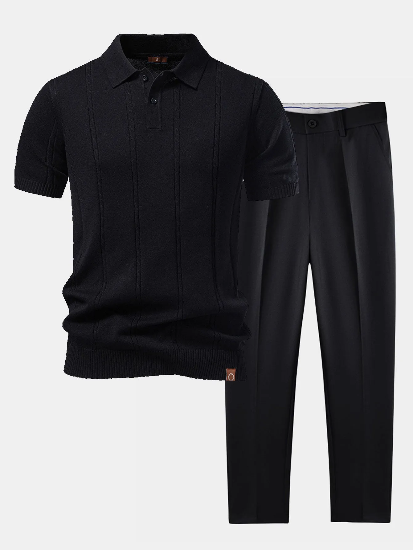 Twist Knit Polo & Slim Fit Tapered Trousers sold by Hoooyi product image thumbnail 3
