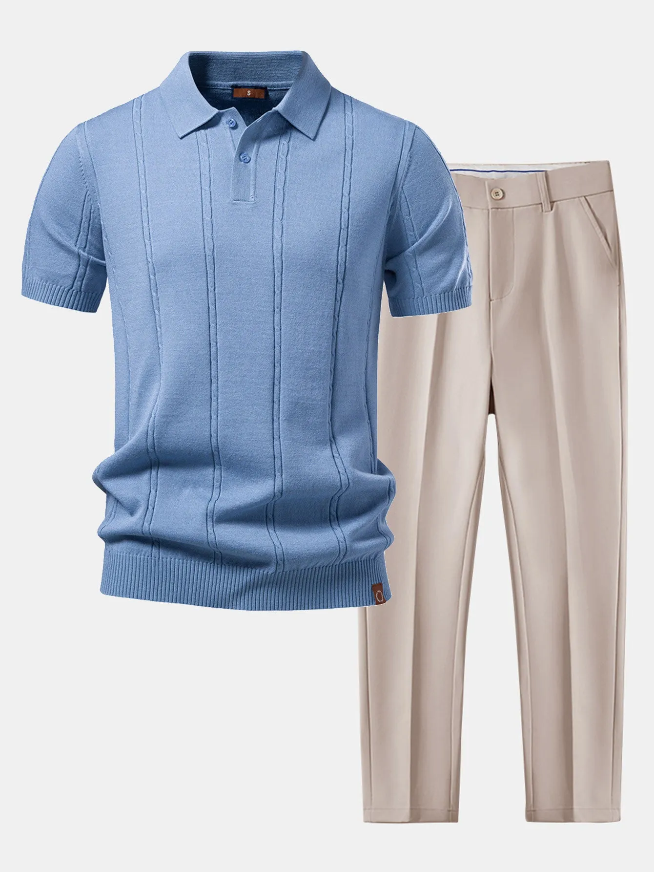 Twist Knit Polo & Slim Fit Tapered Trousers sold by Hoooyi product image thumbnail 2