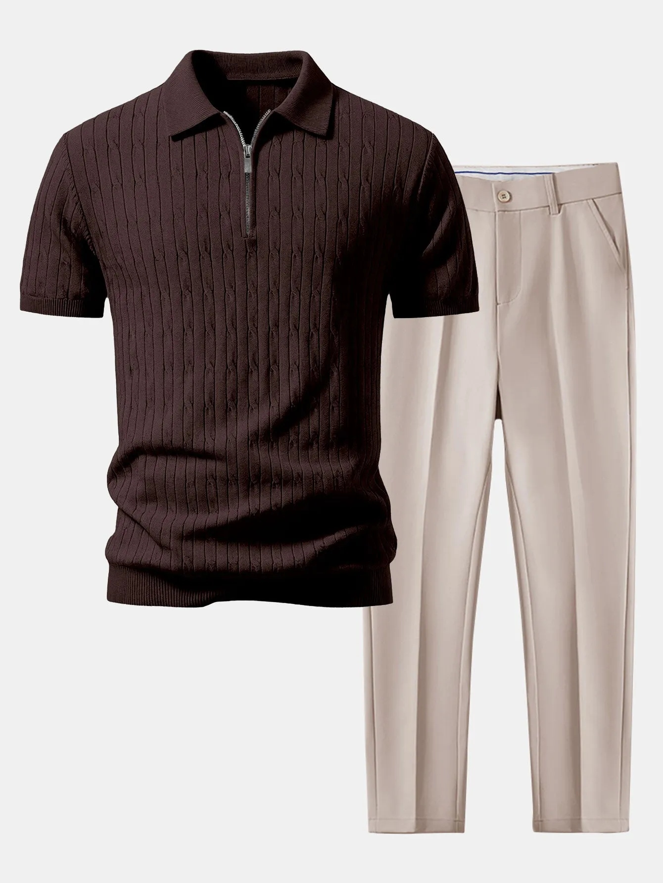 Twisted Jacquard Zipper Knit Polo & Slim Fit Tapered Trousers sold by Hoooyi product image thumbnail 4