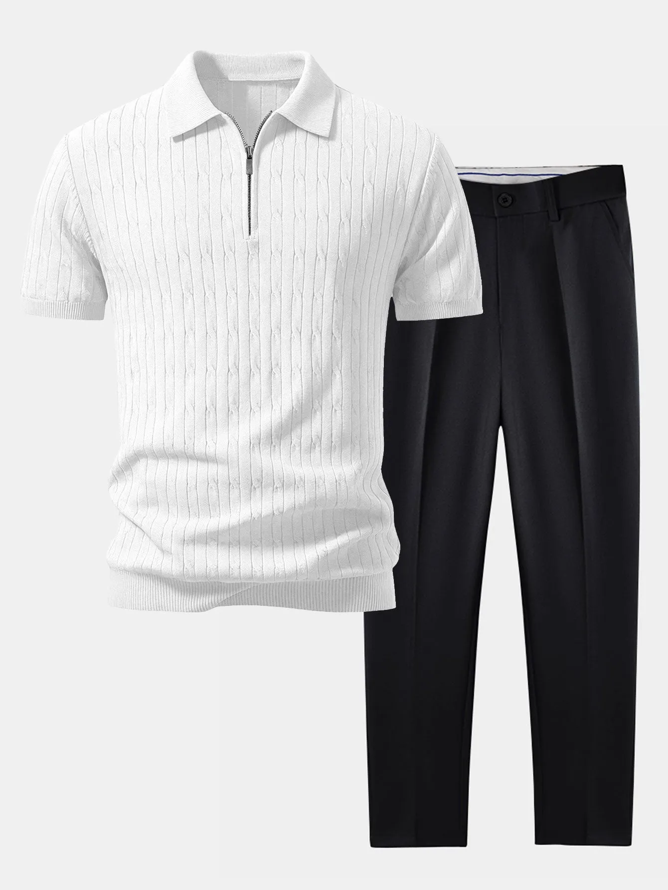 Twisted Jacquard Zipper Knit Polo & Slim Fit Tapered Trousers sold by Hoooyi product image thumbnail 3