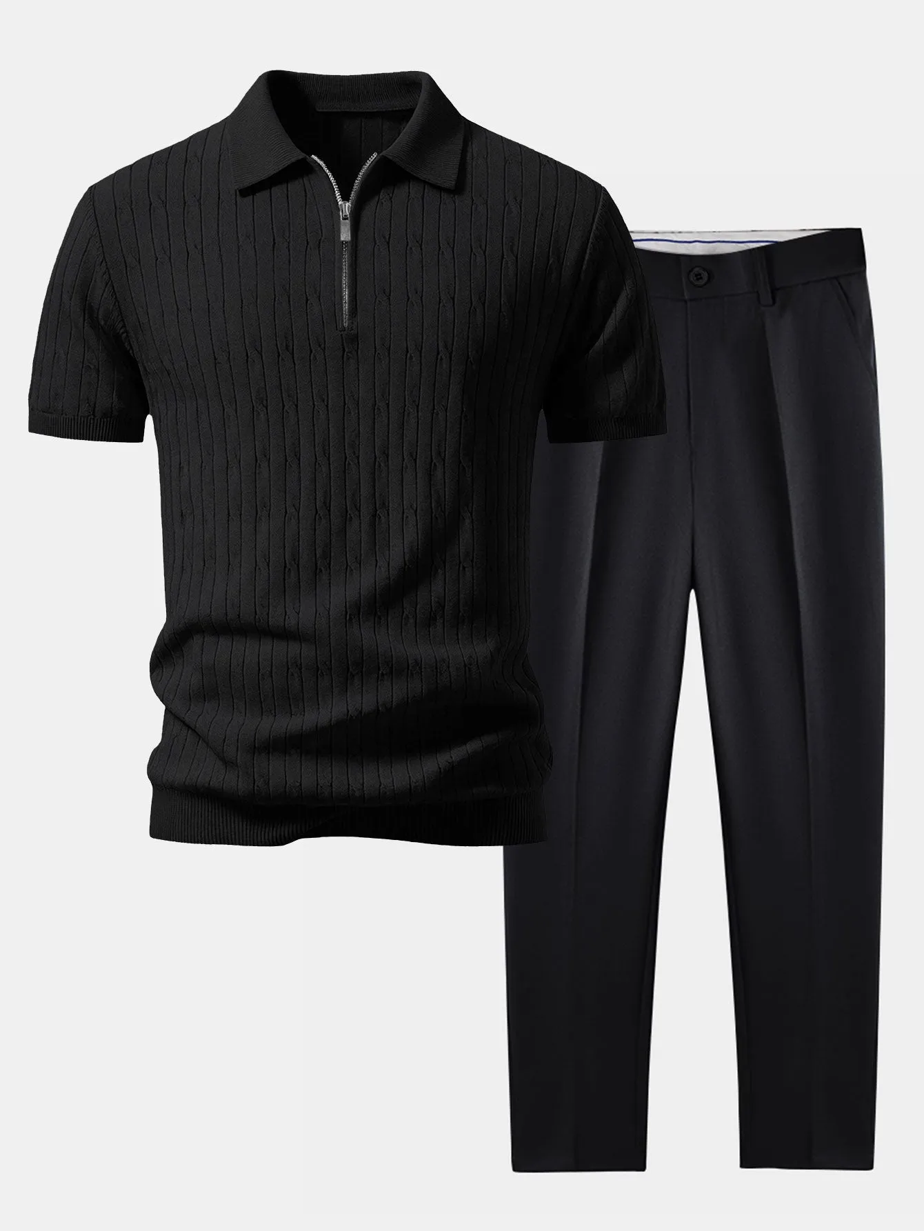 Twisted Jacquard Zipper Knit Polo & Slim Fit Tapered Trousers sold by Hoooyi product image thumbnail 2