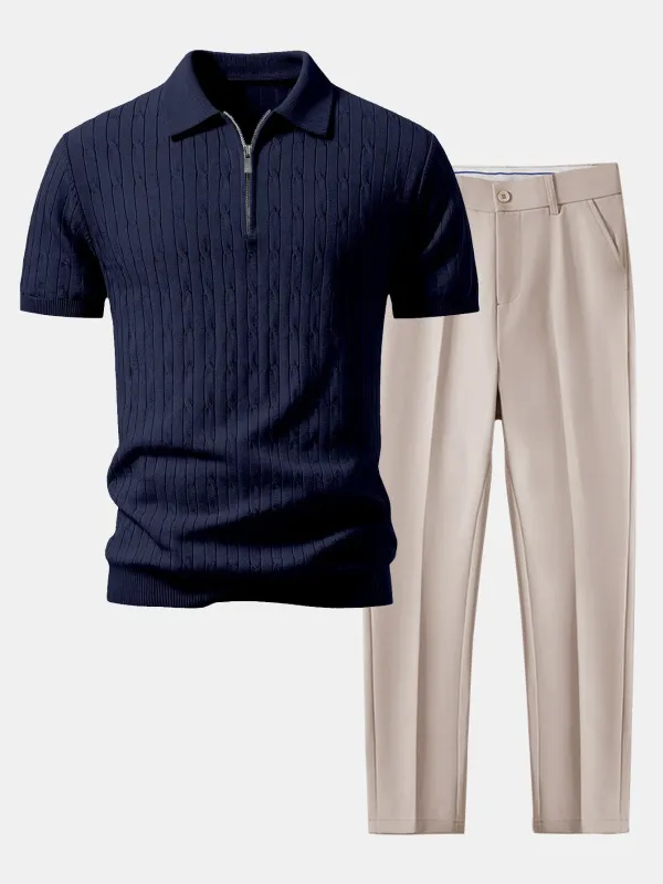 Twisted Jacquard Zipper Knit Polo & Slim Fit Tapered Trousers made by Hoooyi