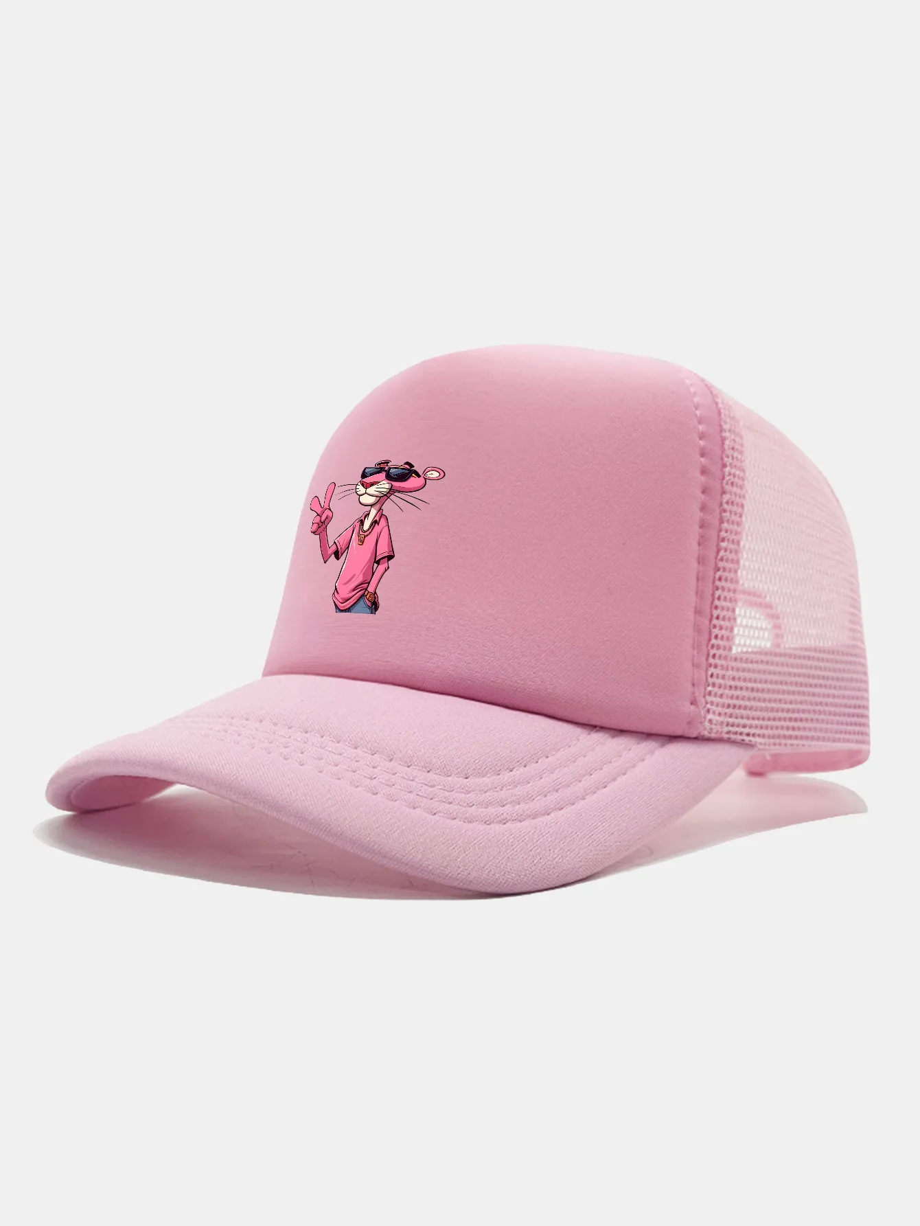 Pink Panther With V Sign Print Mesh Baseball Cap sold by Hoooyi product image thumbnail 2