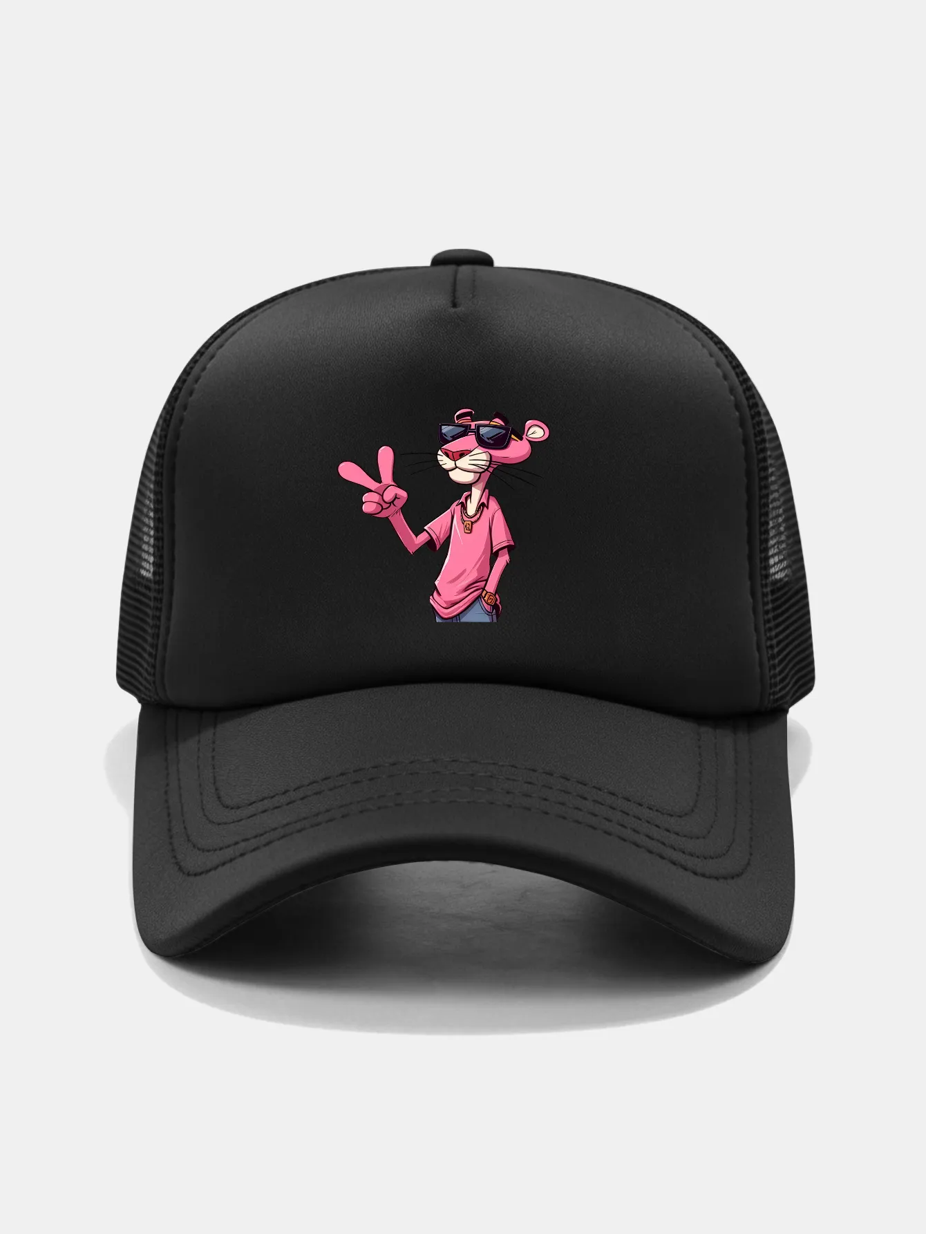 Pink Panther With V Sign Print Mesh Baseball Cap sold by Hoooyi product image thumbnail 5