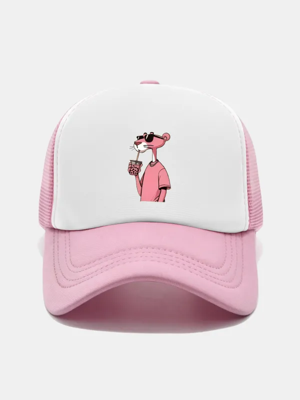 Pink Panther Print Contrast Mesh Baseball Cap made by Hoooyi