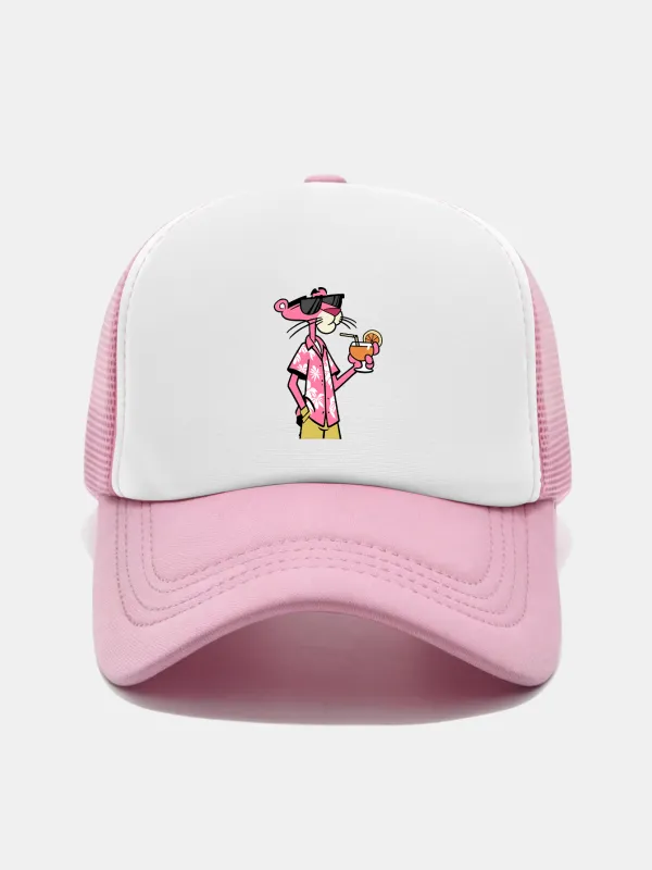 Vacation Pink Panther Print Contrast Mesh Baseball Cap made by Hoooyi
