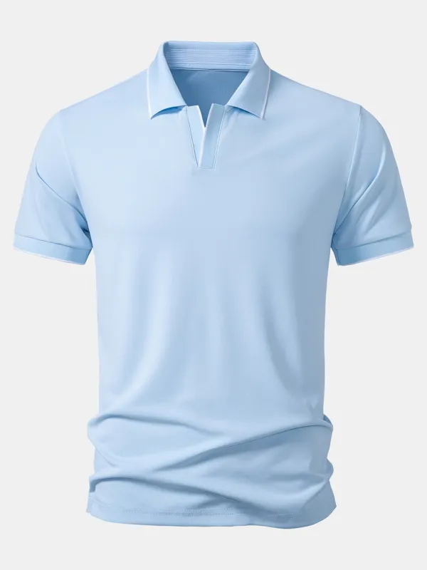 Contrast Trim Johnny Collar Polo made by Hoooyi