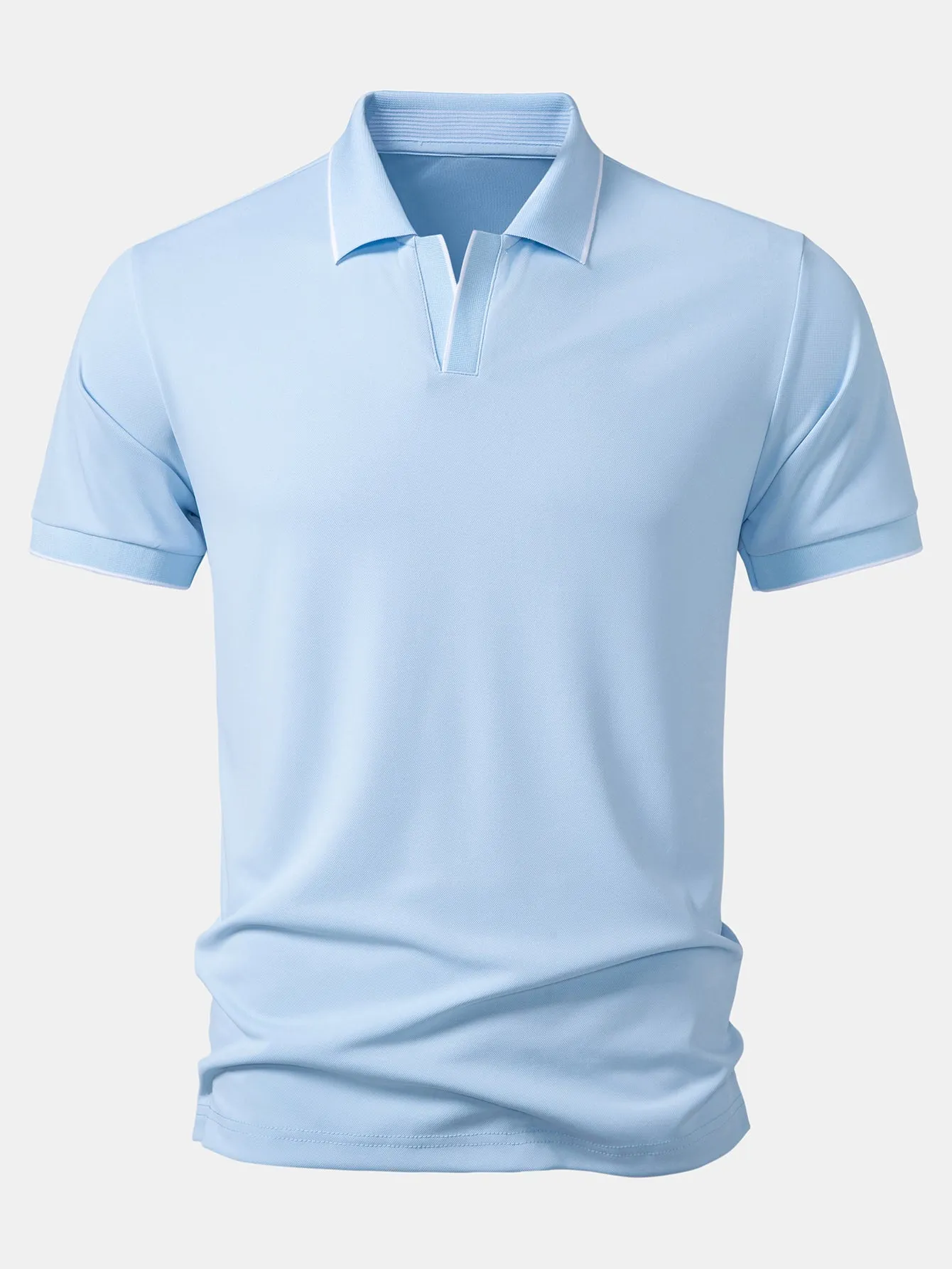 Contrast Trim Johnny Collar Polo sold by Hoooyi