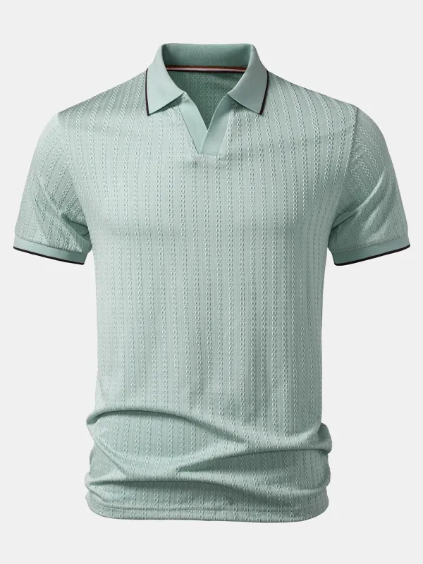 Contrast Trim Textured Knit Polo made by Hoooyi