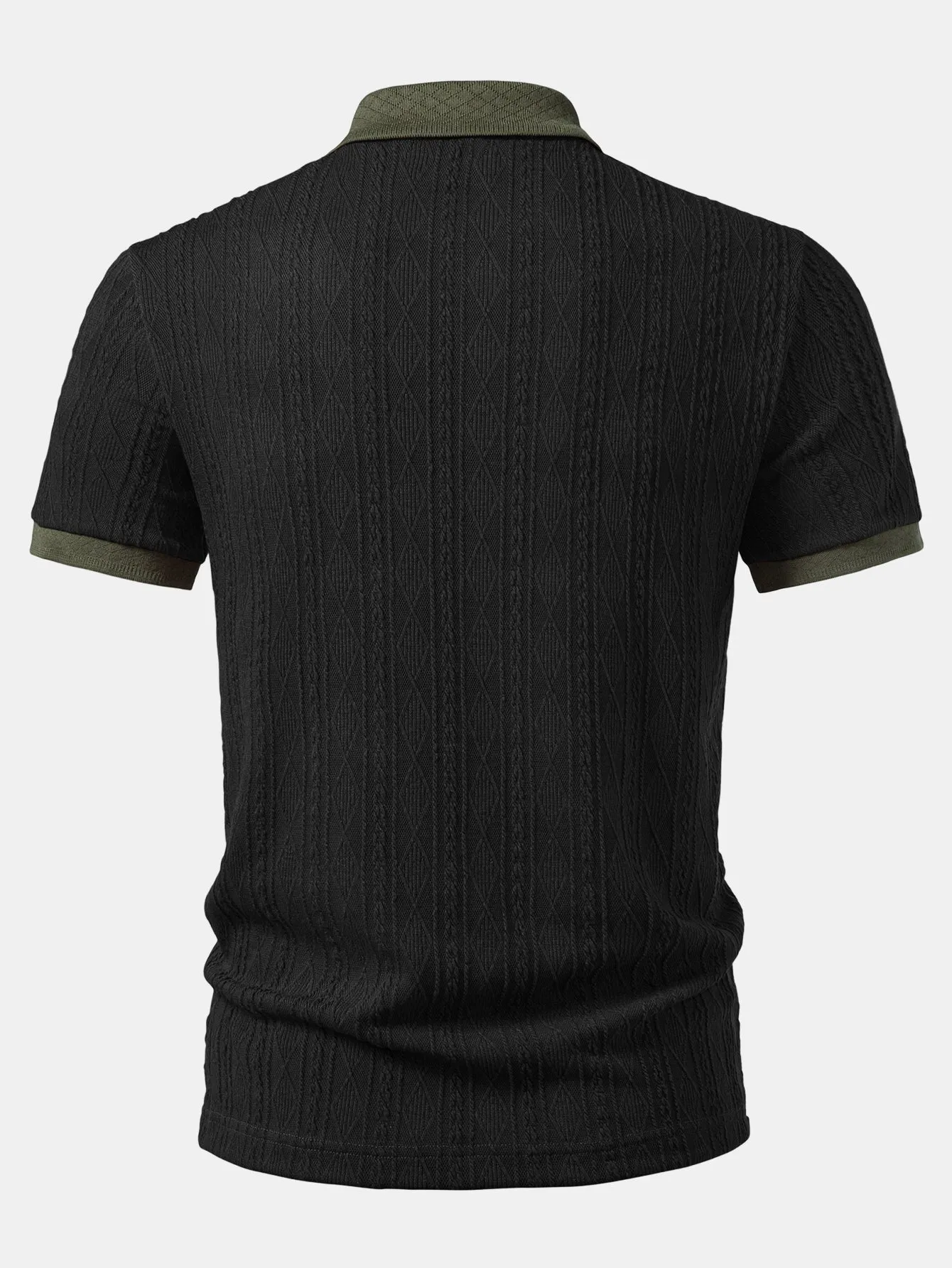 Contrast Collar Geometric Jacquard Knit Polo sold by Hoooyi product image thumbnail 4