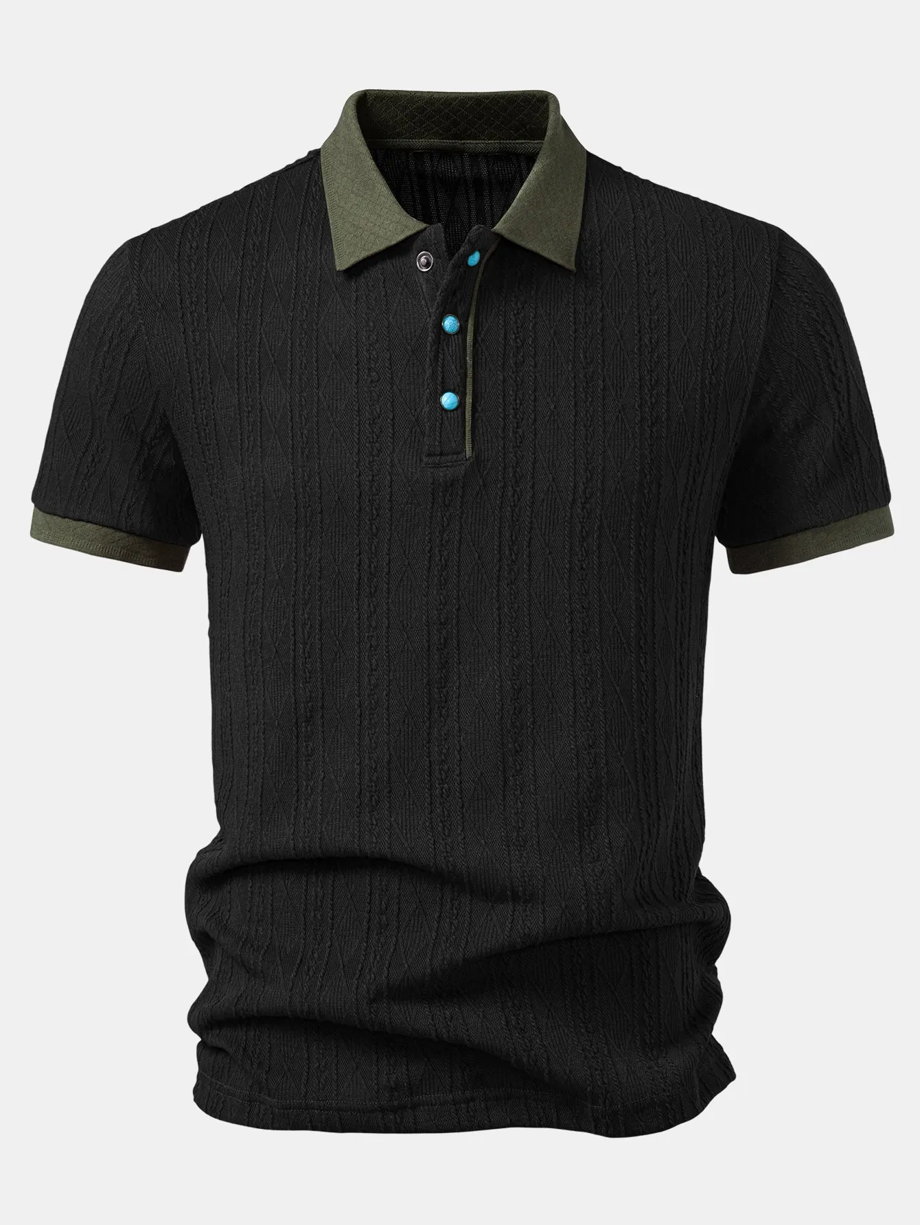 Contrast Collar Geometric Jacquard Knit Polo sold by Hoooyi product image thumbnail 3