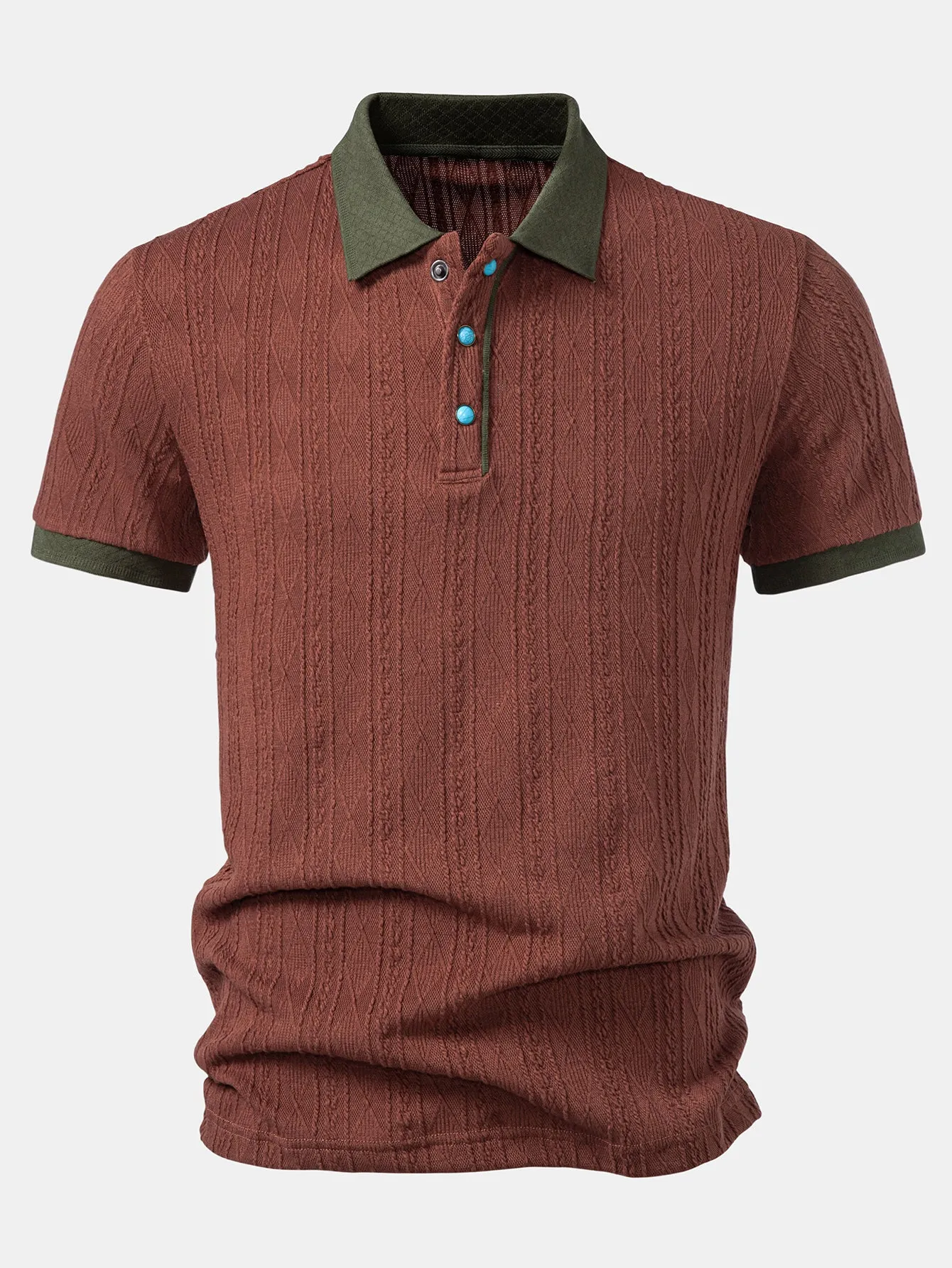 Contrast Collar Geometric Jacquard Knit Polo sold by Hoooyi product image thumbnail 5