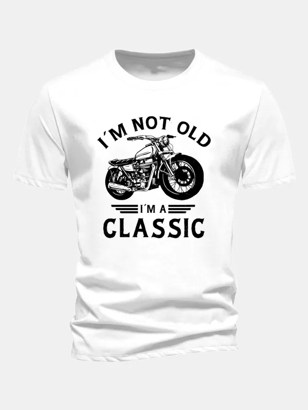 Regular Fit Classic Motorcycle Print Cotton T-Shirt made by Hoooyi