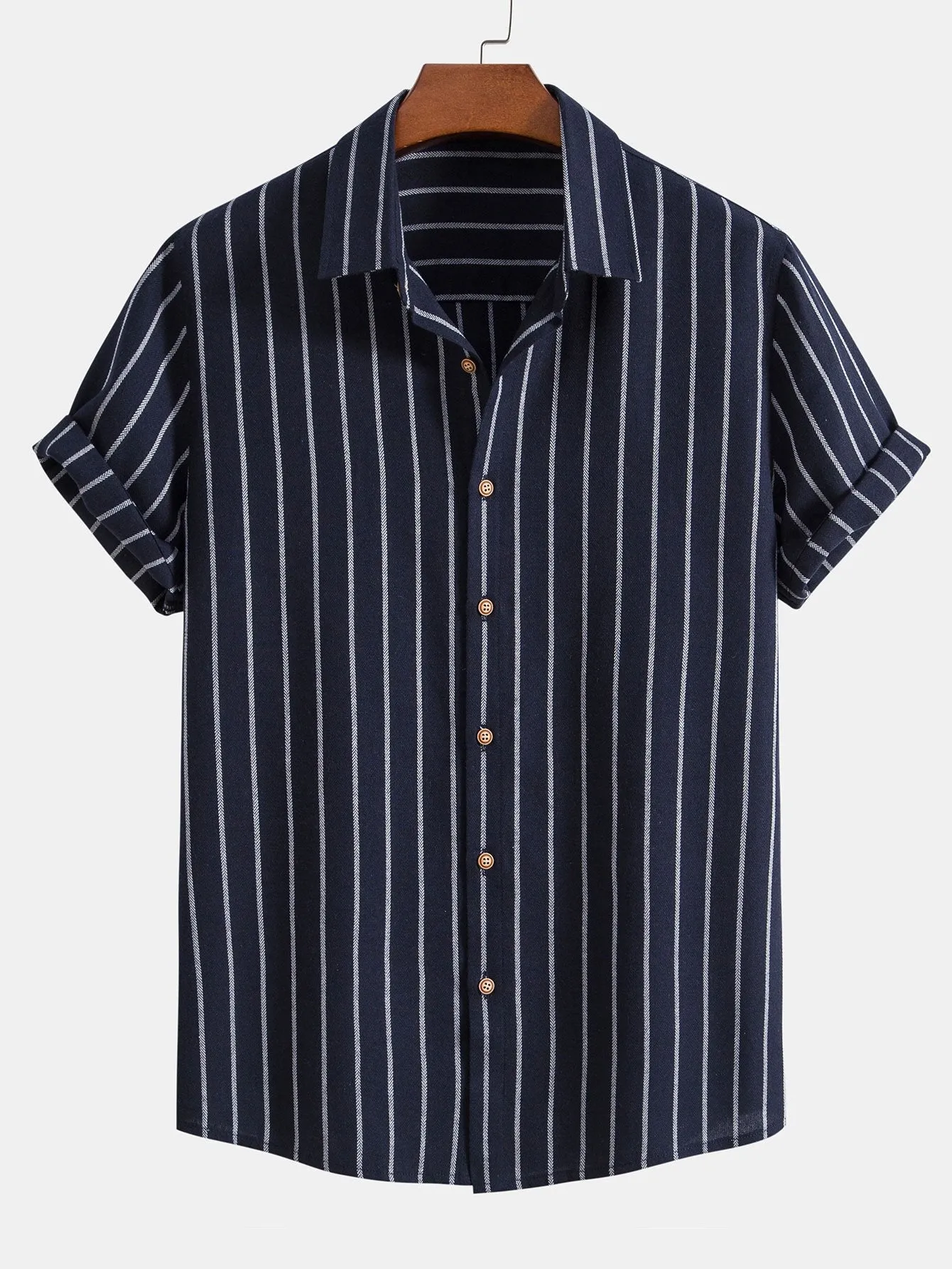 Cotton Blend Striped Button Up Shirt & Crinkle Textured Straight Leg Pants sold by Hoooyi product image thumbnail 5