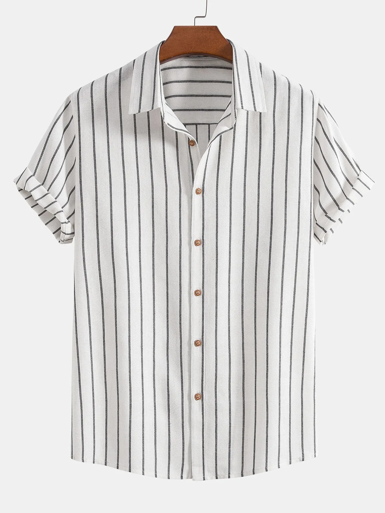 Cotton Blend Striped Button Up Shirt & Crinkle Textured Straight Leg Pants sold by Hoooyi product image thumbnail 3