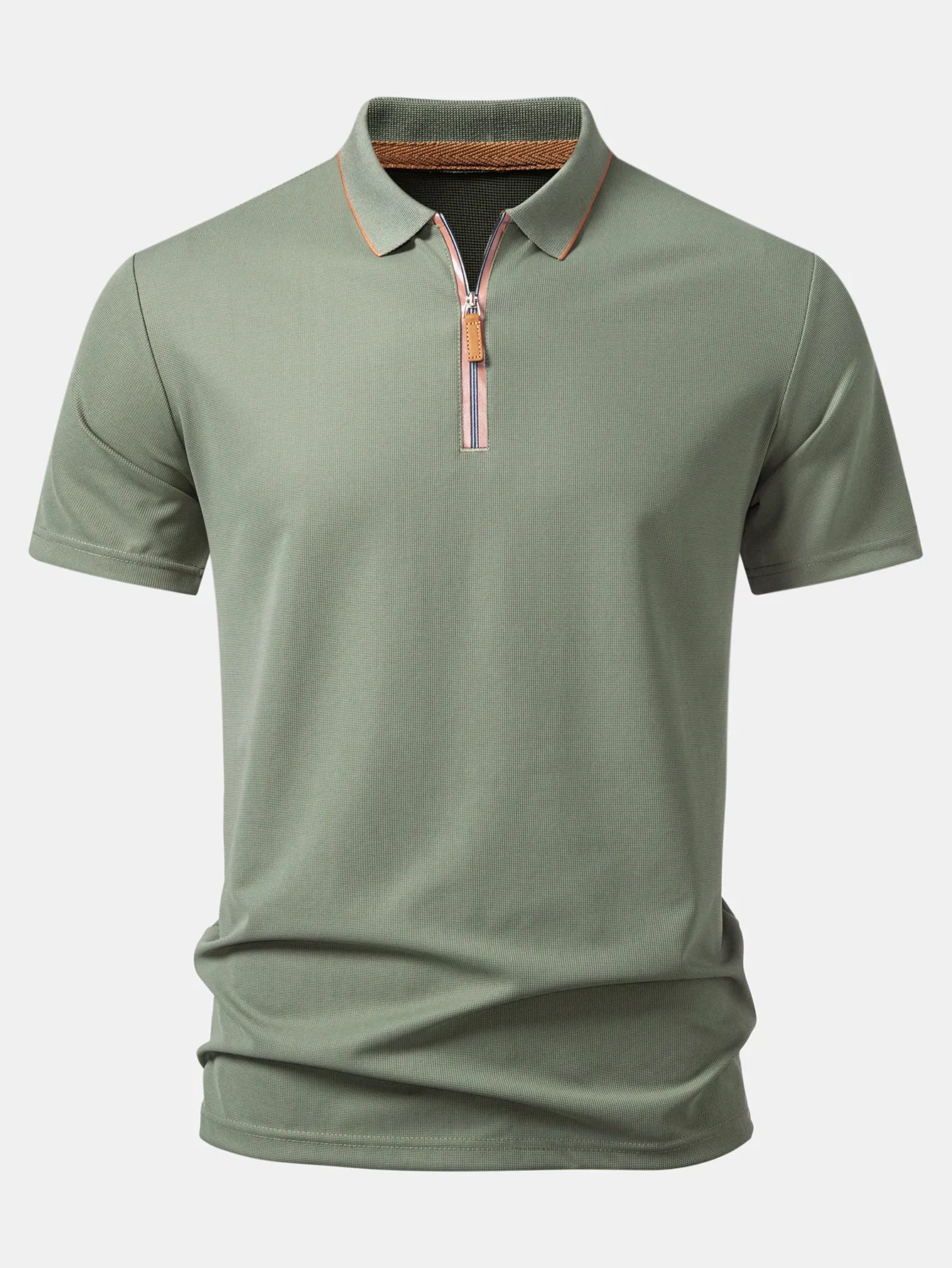 Textured Zipper Polo sold by Hoooyi