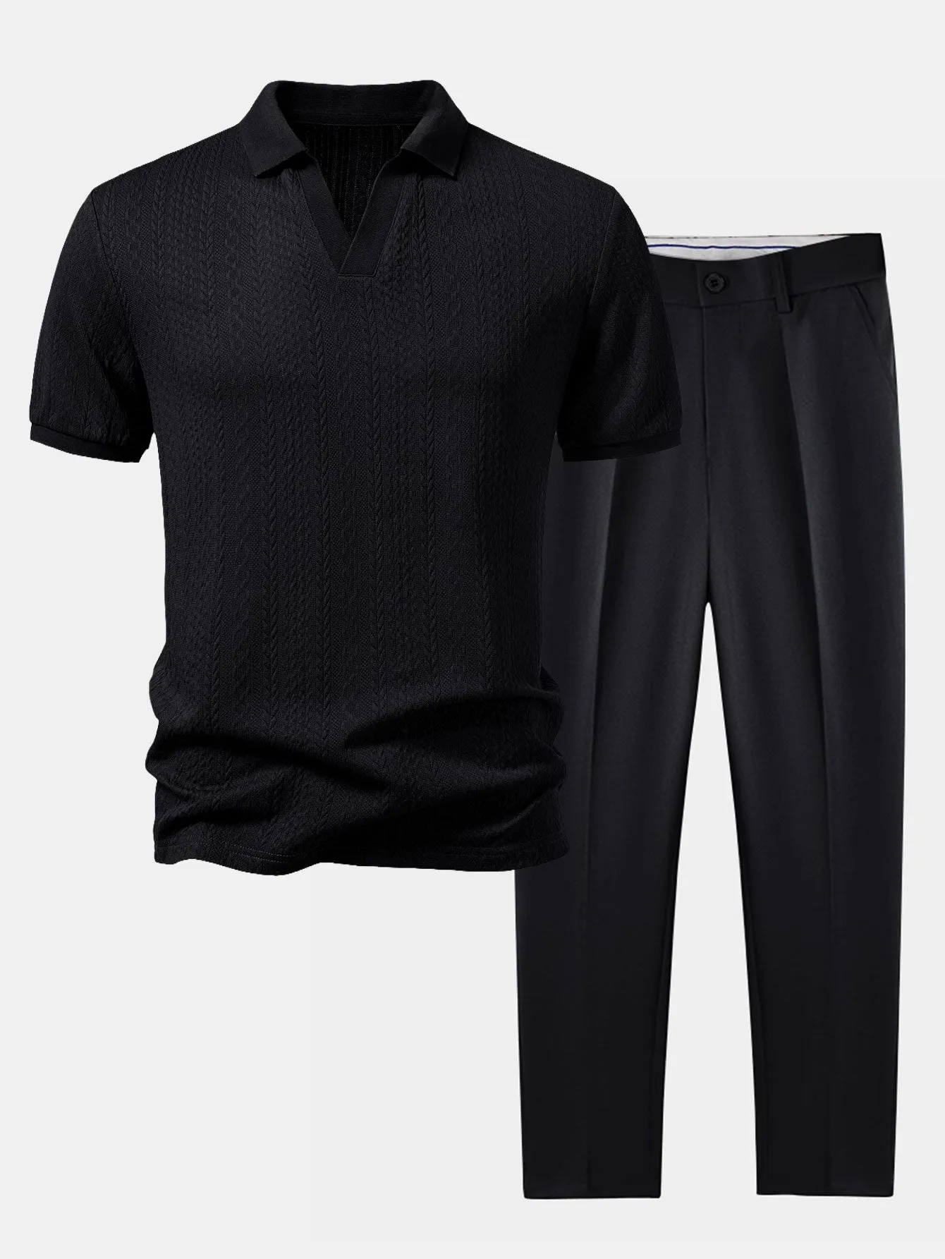 Twist Jacquard V Neck Polo & Slim Fit Tapered Trousers sold by Hoooyi product image thumbnail 2