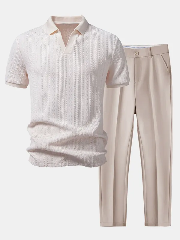 Twist Jacquard V Neck Polo & Slim Fit Tapered Trousers made by Hoooyi