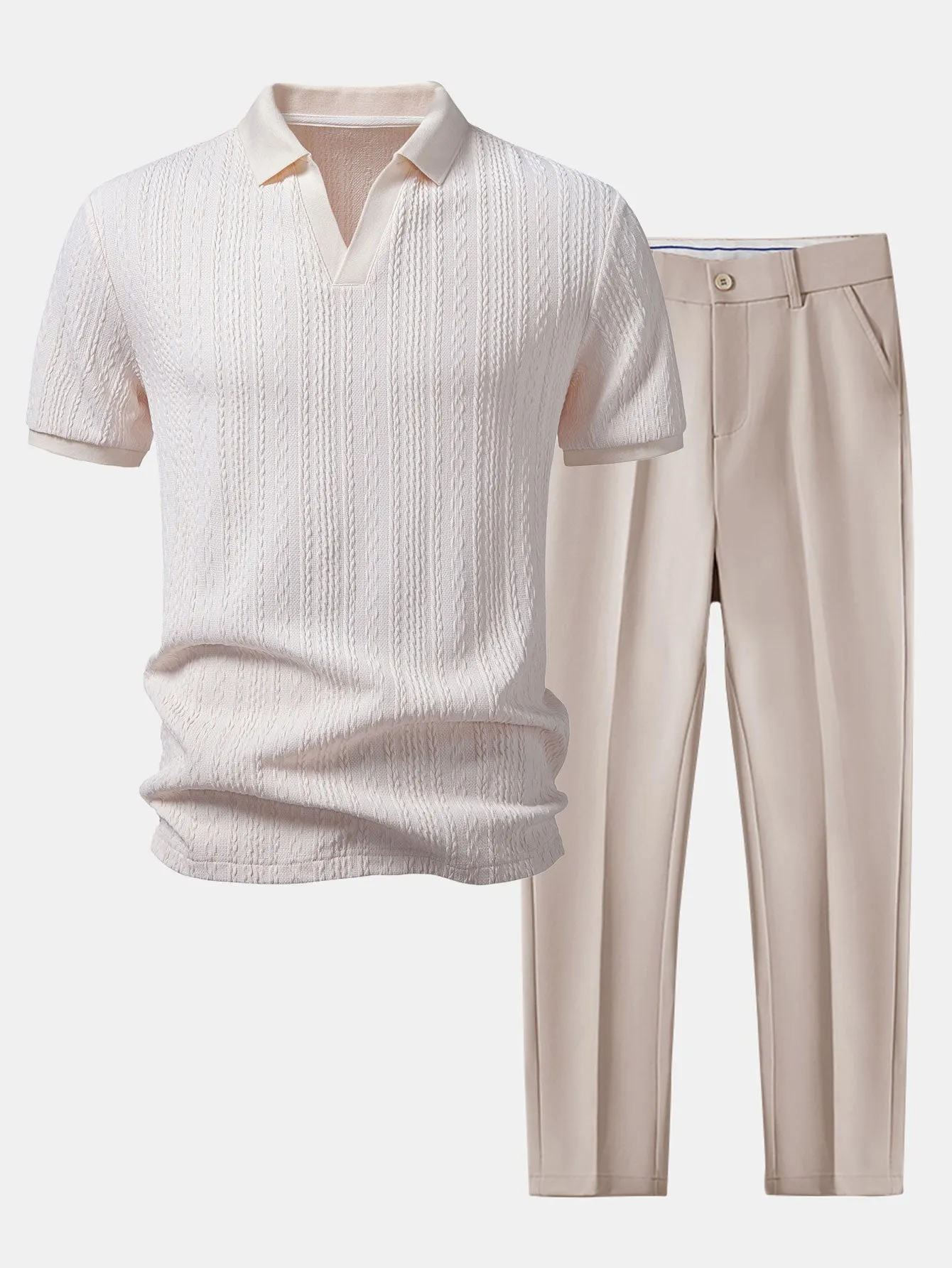 Twist Jacquard V Neck Polo & Slim Fit Tapered Trousers sold by Hoooyi