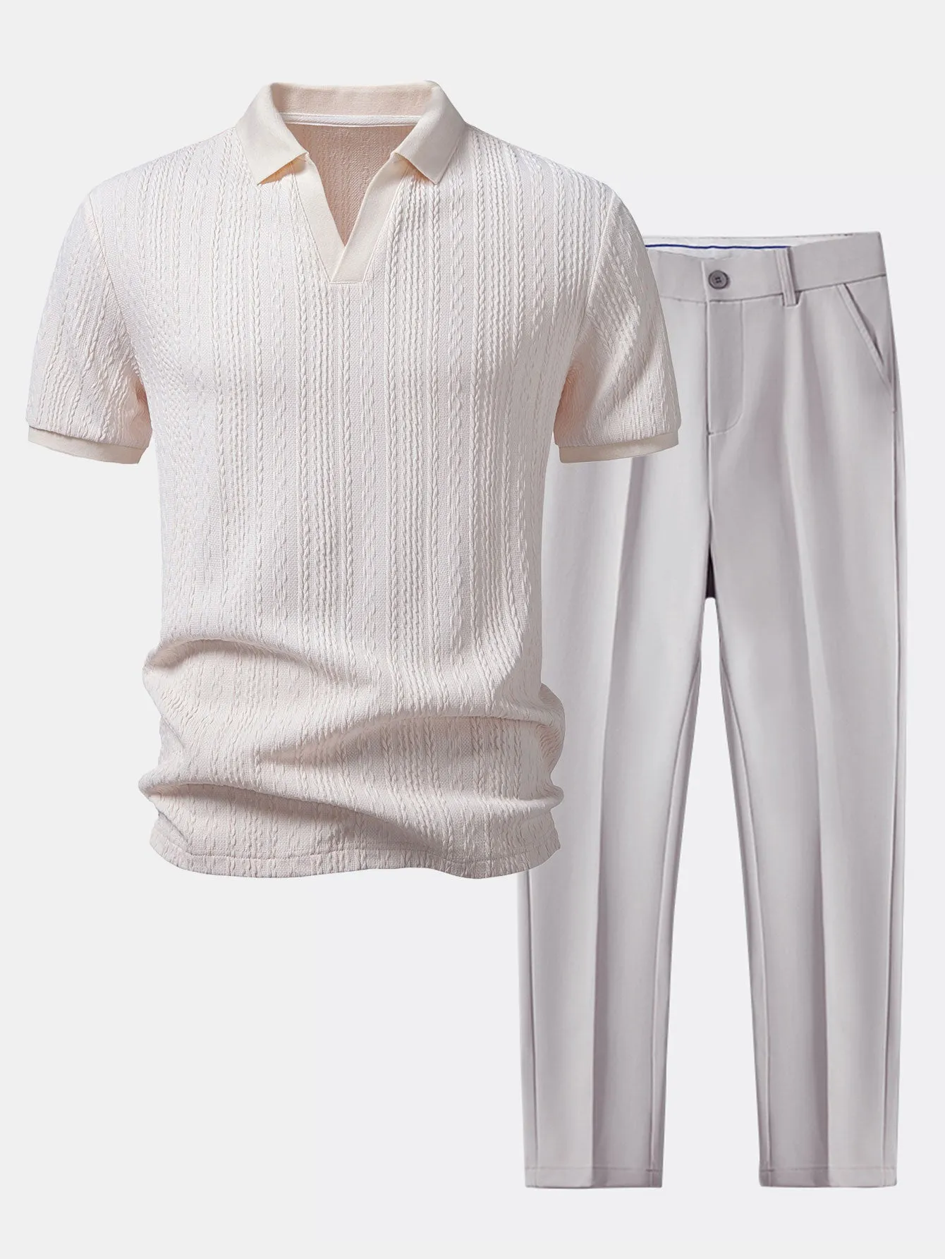 Twist Jacquard V Neck Polo & Slim Fit Tapered Trousers sold by Hoooyi product image thumbnail 3