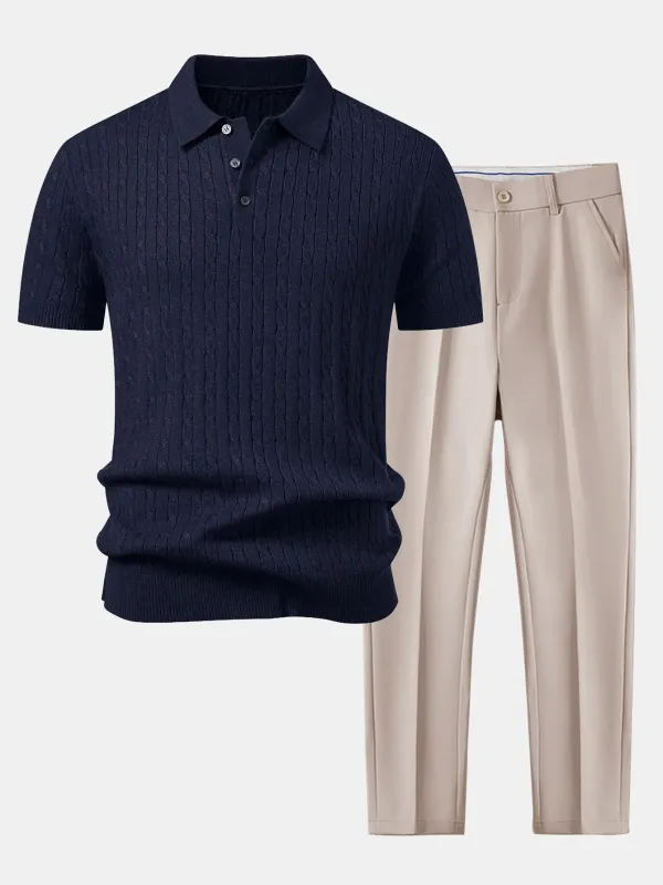 Twisted Jacquard Knit Polo & Slim Fit Tapered Trousers made by Hoooyi