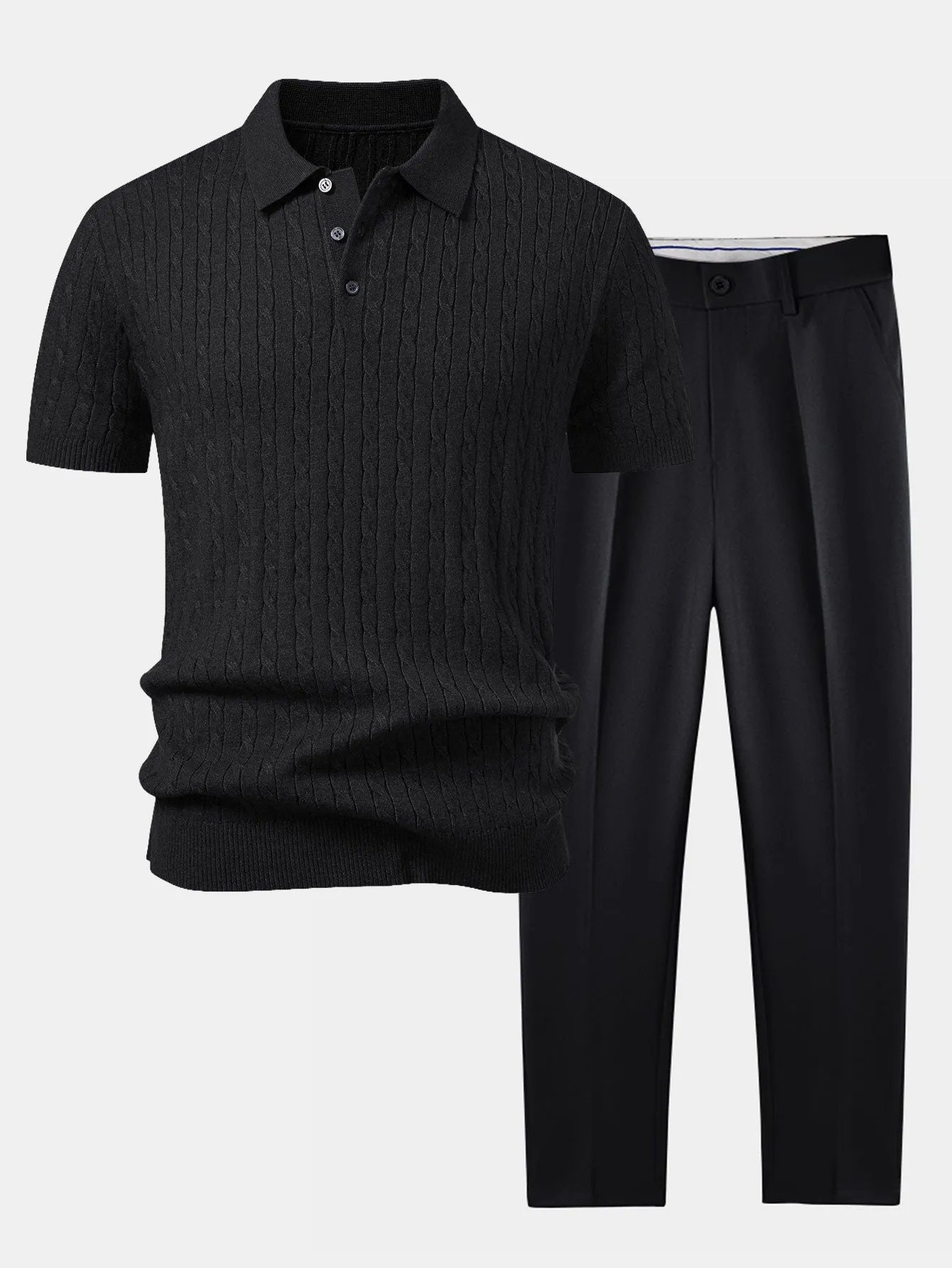 Twisted Jacquard Knit Polo & Slim Fit Tapered Trousers sold by Hoooyi product image thumbnail 3