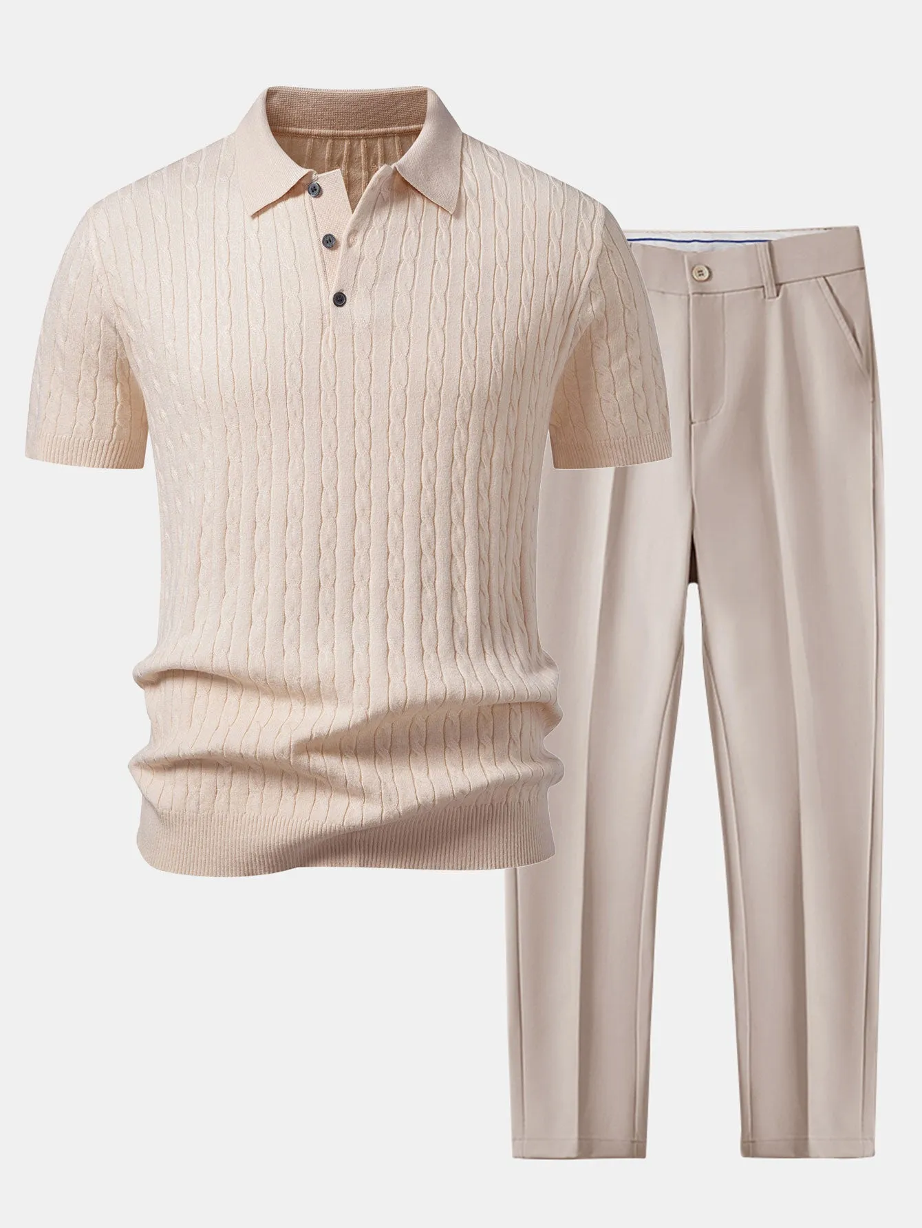 Twisted Jacquard Knit Polo & Slim Fit Tapered Trousers sold by Hoooyi product image thumbnail 4