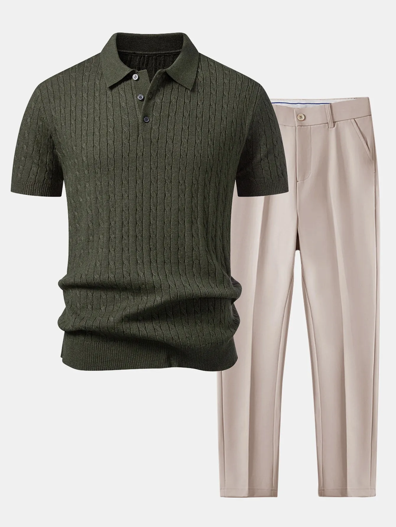 Twisted Jacquard Knit Polo & Slim Fit Tapered Trousers sold by Hoooyi product image thumbnail 2