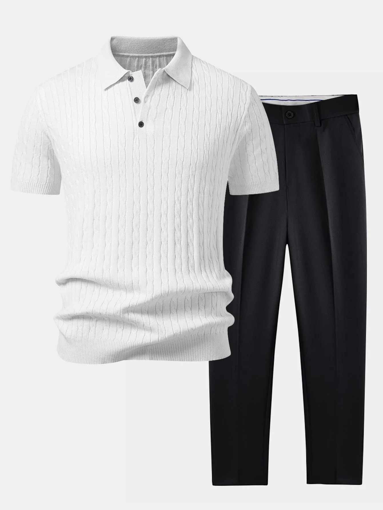 Twisted Jacquard Knit Polo & Slim Fit Tapered Trousers sold by Hoooyi product image thumbnail 5