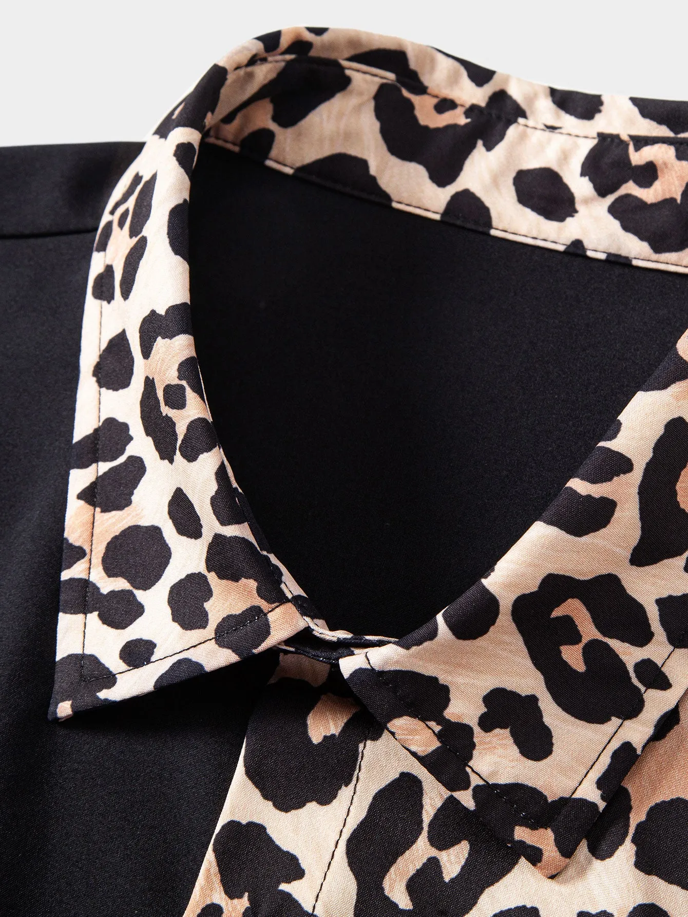 Leopard Print Patchwork Button Up Shirt sold by Hoooyi product image thumbnail 3