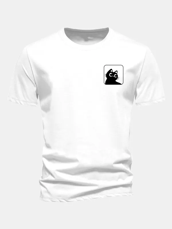 Regular Fit Cat Print Cotton T-Shirt made by Hoooyi