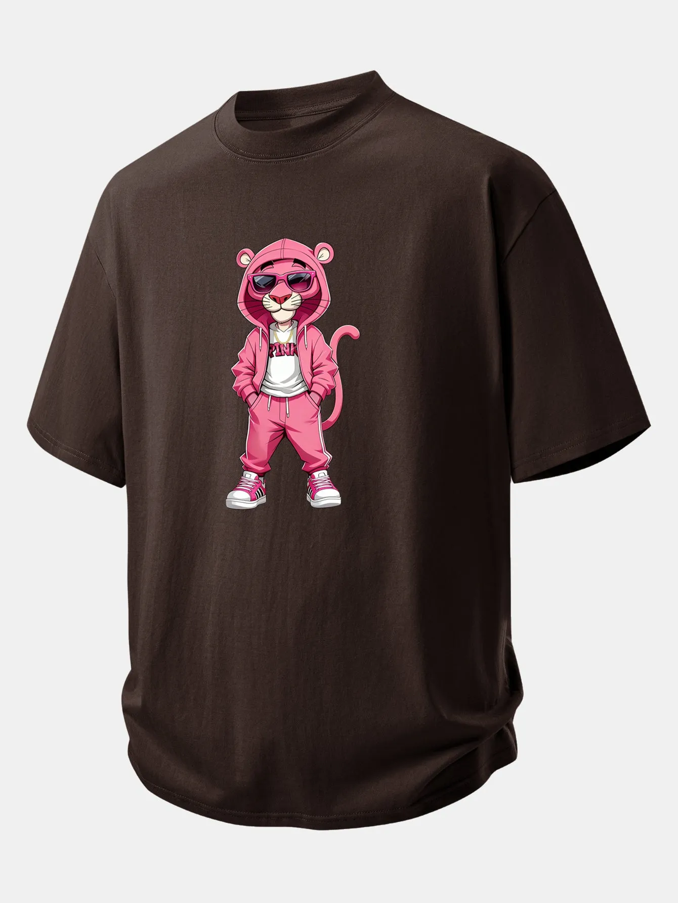 Relax Fit Street Fashion Pink Panther Print Cotton T-Shirt sold by Hoooyi product image thumbnail 5