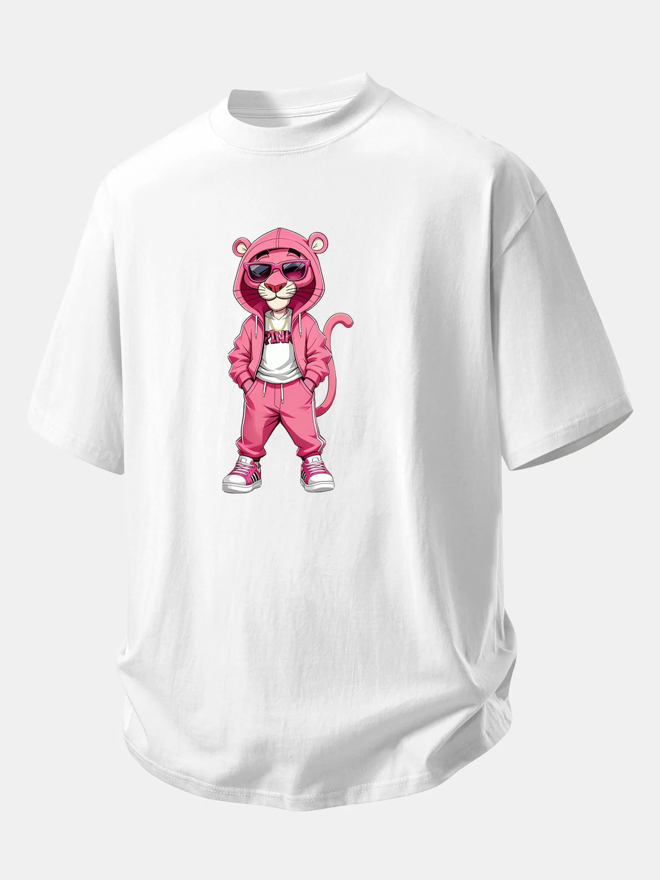 Relax Fit Street Fashion Pink Panther Print Cotton T-Shirt sold by Hoooyi product image thumbnail 3